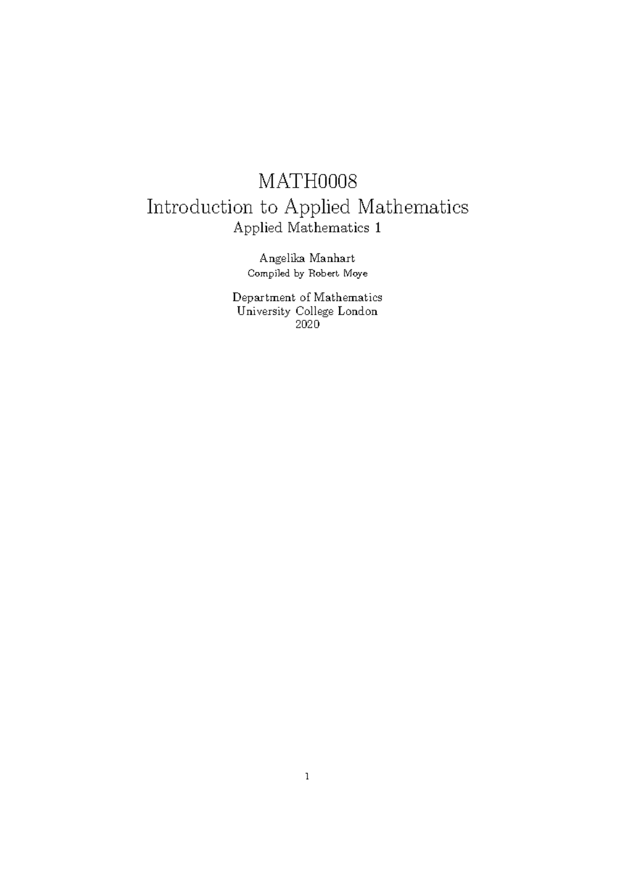 MATH0008 Official hand-written lecture notes 2020 - MATH Introduction ...