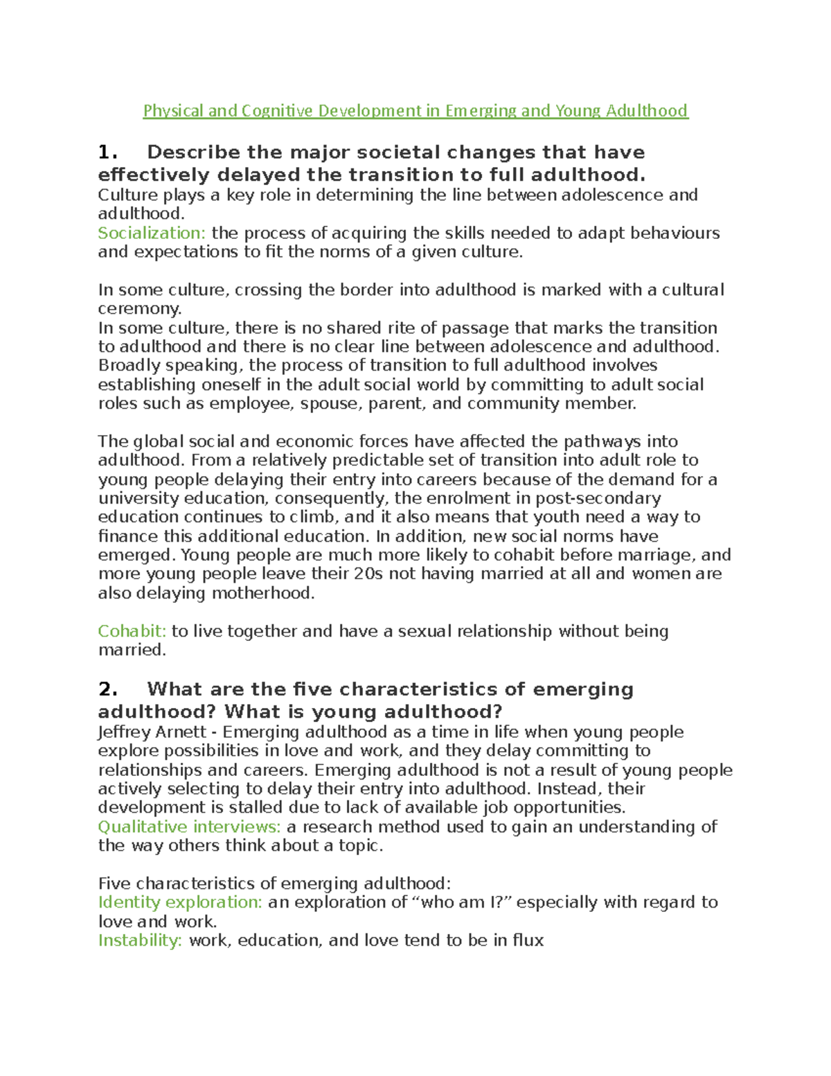 PSYC 228 - Chapter 11 - PSYC 228 - Unit 11 Study Questions - Physical ...