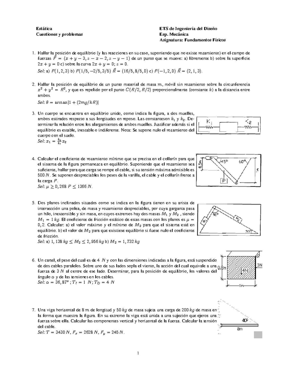 Problemas de Estática del Sólido Rígido - Estática Cuestiones y ...