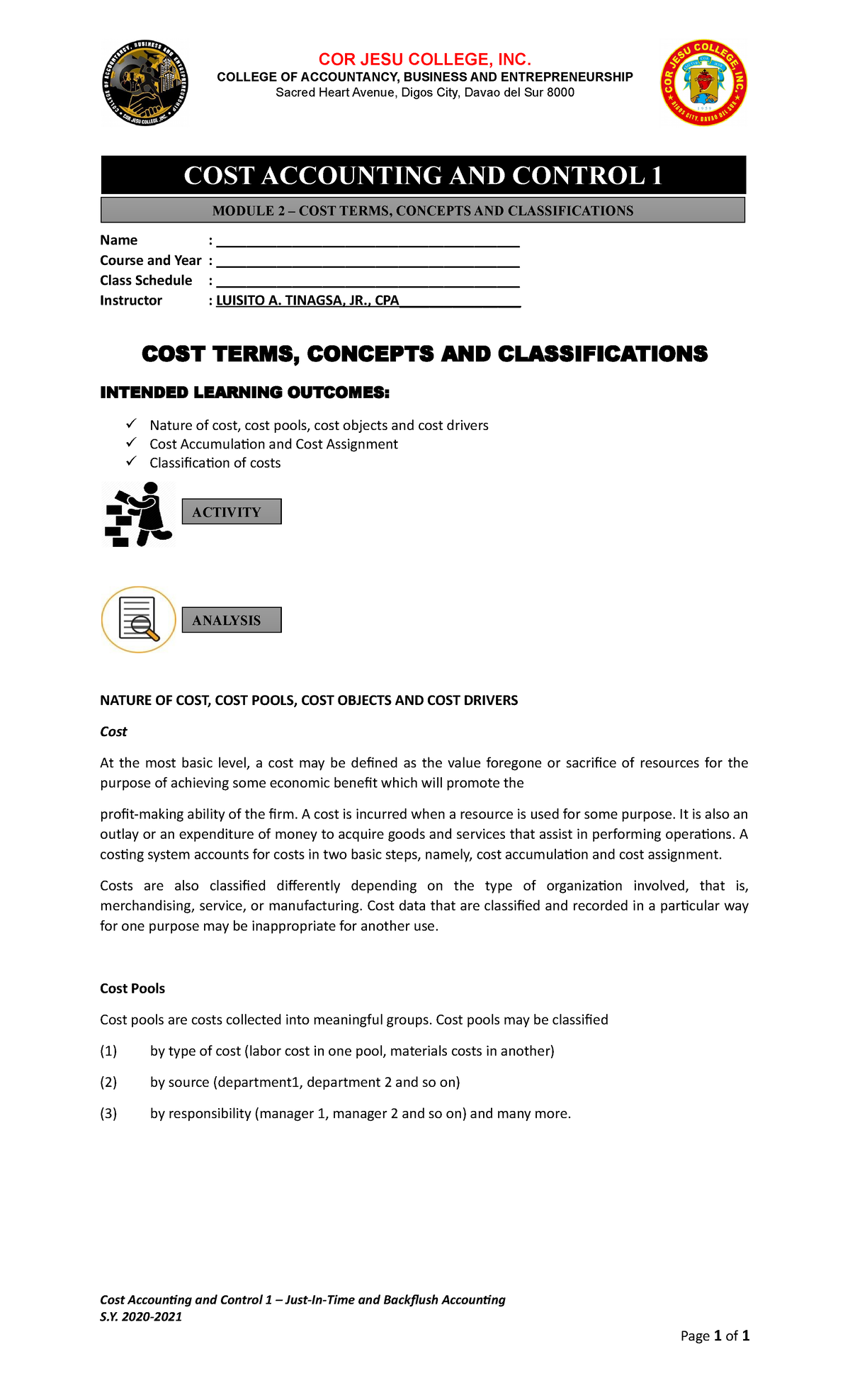 Cost Accounting and Control 1 - Cost Terms, Concepts and ...