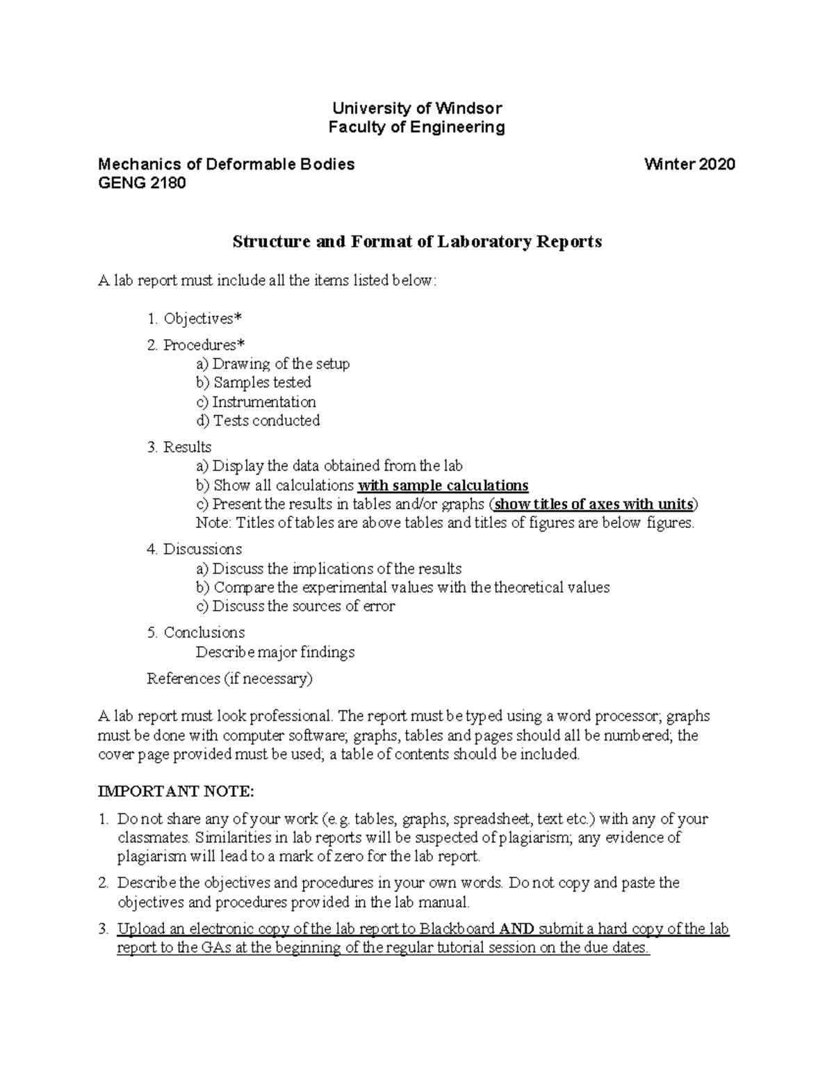 Structure and Format of Lab Reports - University of Windsor Faculty of ...