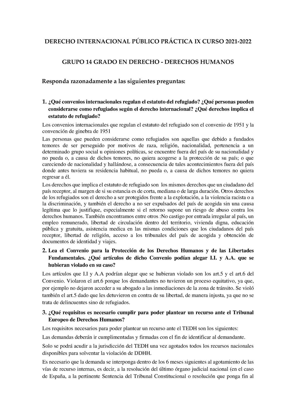 Práctica IX Derechos Humanos - DERECHO INTERNACIONAL P⁄BLICO PR¡CTICA ...