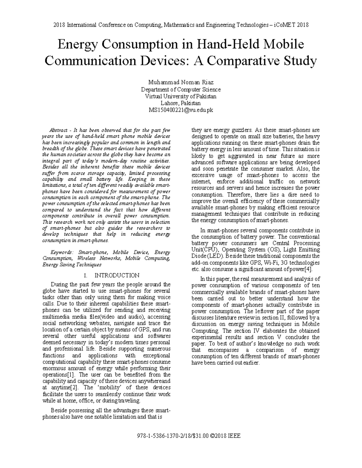 Energy consumption in hand-held mobile communication devices A ...