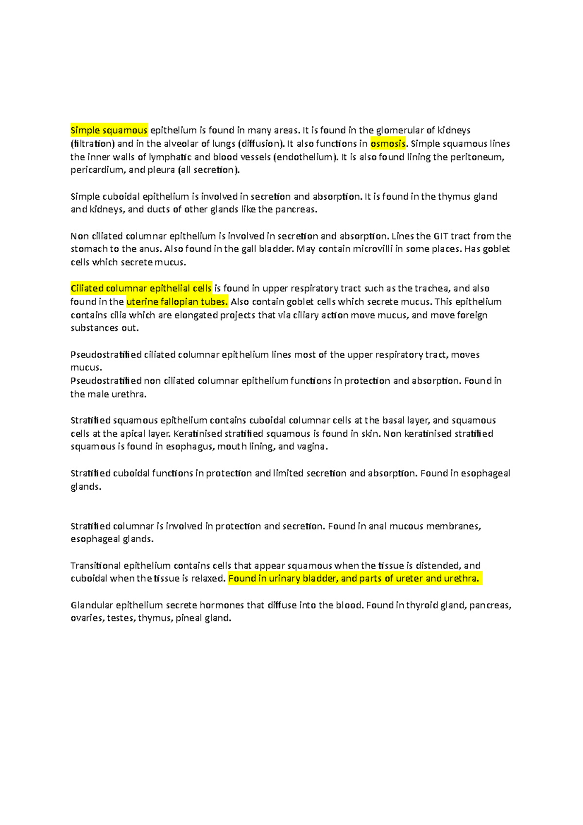 Simple squamous epithelium is found in many areas - It is found in the ...