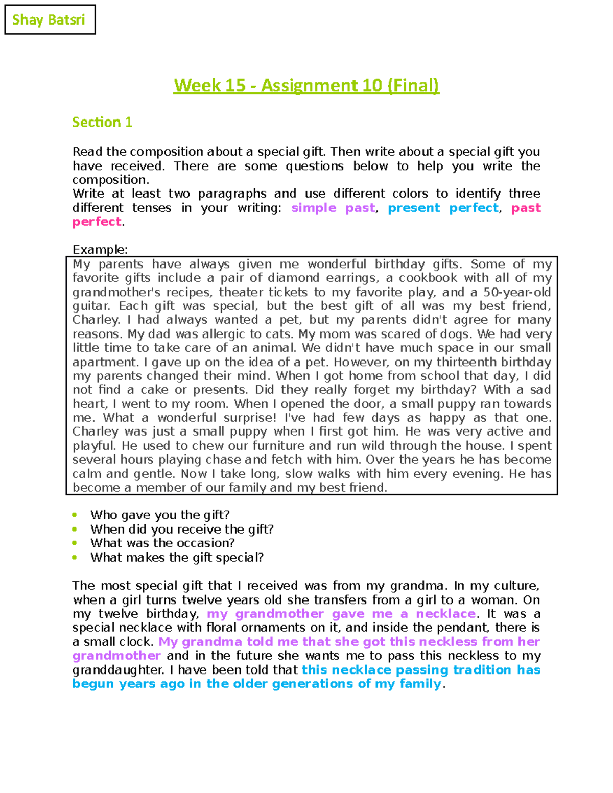 Week 15. Assignment 10 (final) - Week 15 - Assignment 10 (Final ...