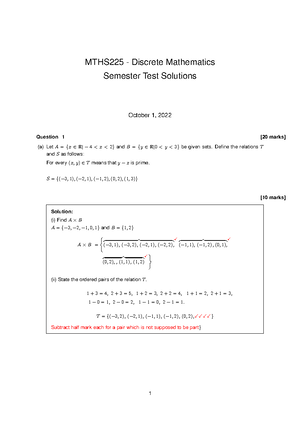 MEMO Semester Test 2 MTHS 225 2021 - Calculators: Yes Requirements for ...