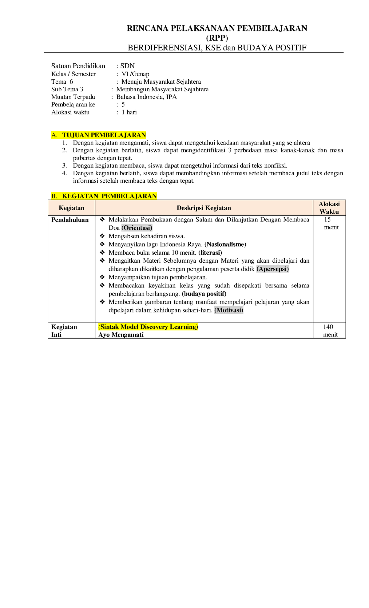 RPP KSE Diferensiasi Wulan - RENCANA PELAKSANAAN PEMBELAJARAN (RPP ...