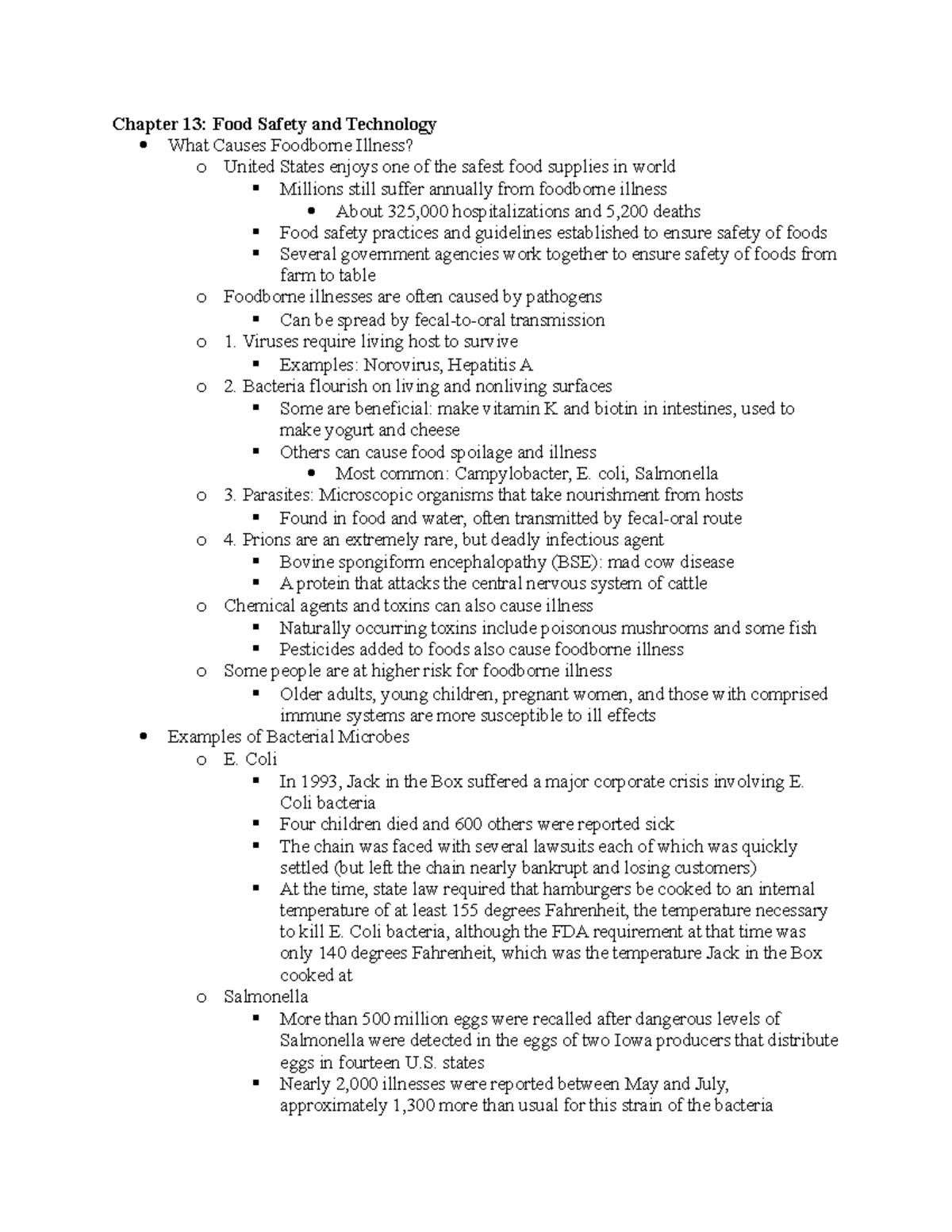 Chapter 13 Food Safety and Technology Chapter 13 Food Safety and