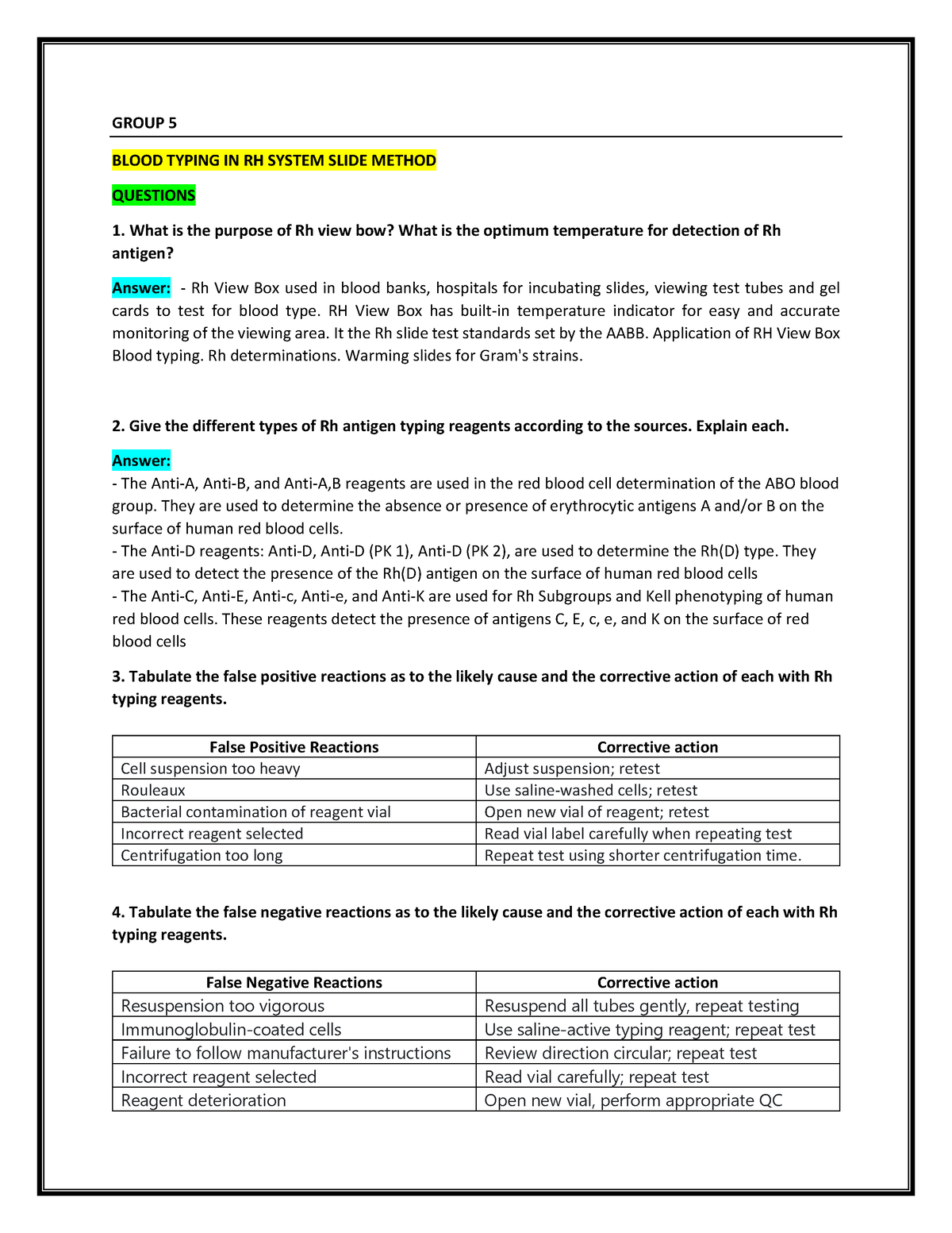 Rh Typing Group Blood Typing In Rh System Slide Method Questions What Is The Purpose Of Rh