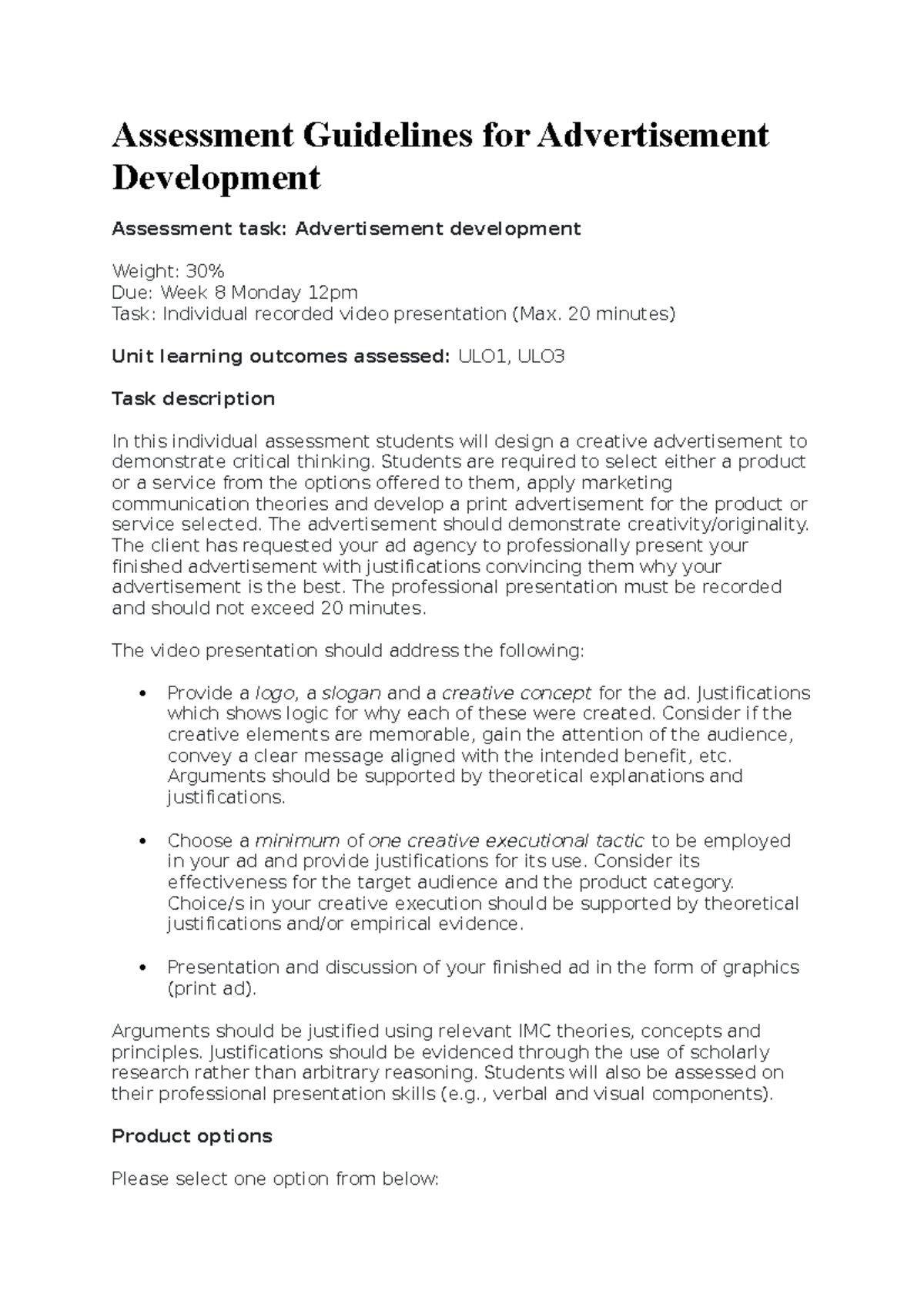 2 - Assignment 2 - Assessment Guidelines for Advertisement Development ...