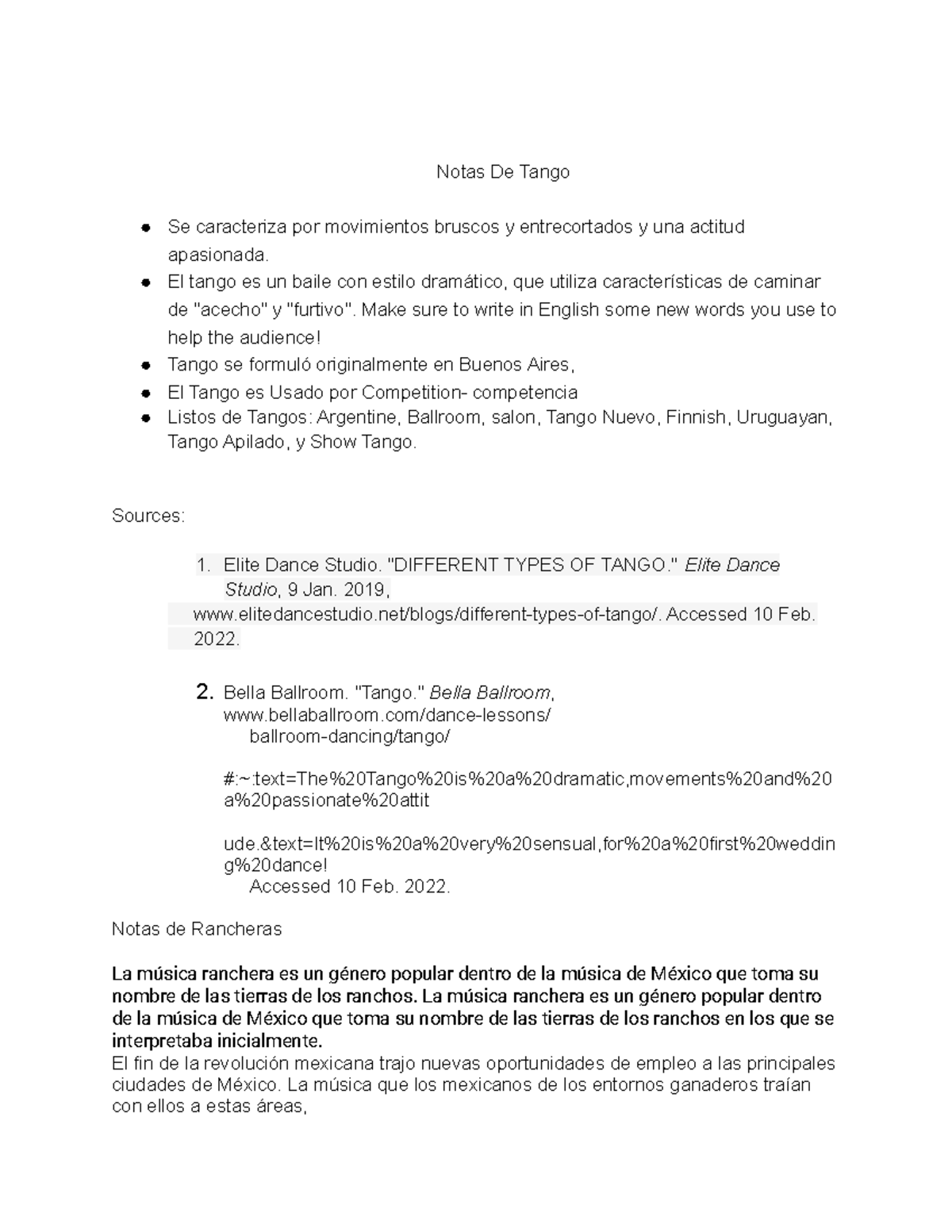 Notes on spanish dances - Notas De Tango Se caracteriza por movimientos ...