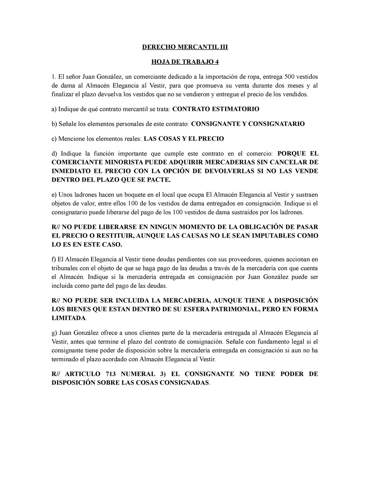 Derecho Mercantil Iii Hoja De Trabajo 4 Derecho Mercantil Iii Hoja De