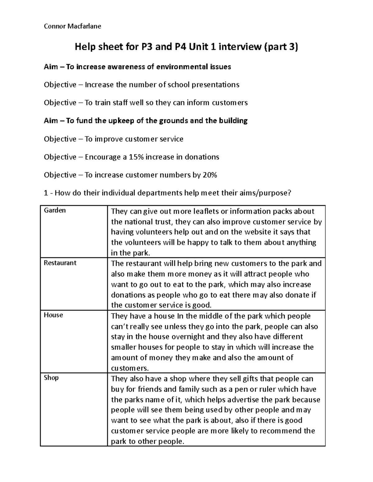 P3 and P4 part 3 (Charlecote park) - Connor Macfarlane Help sheet for ...