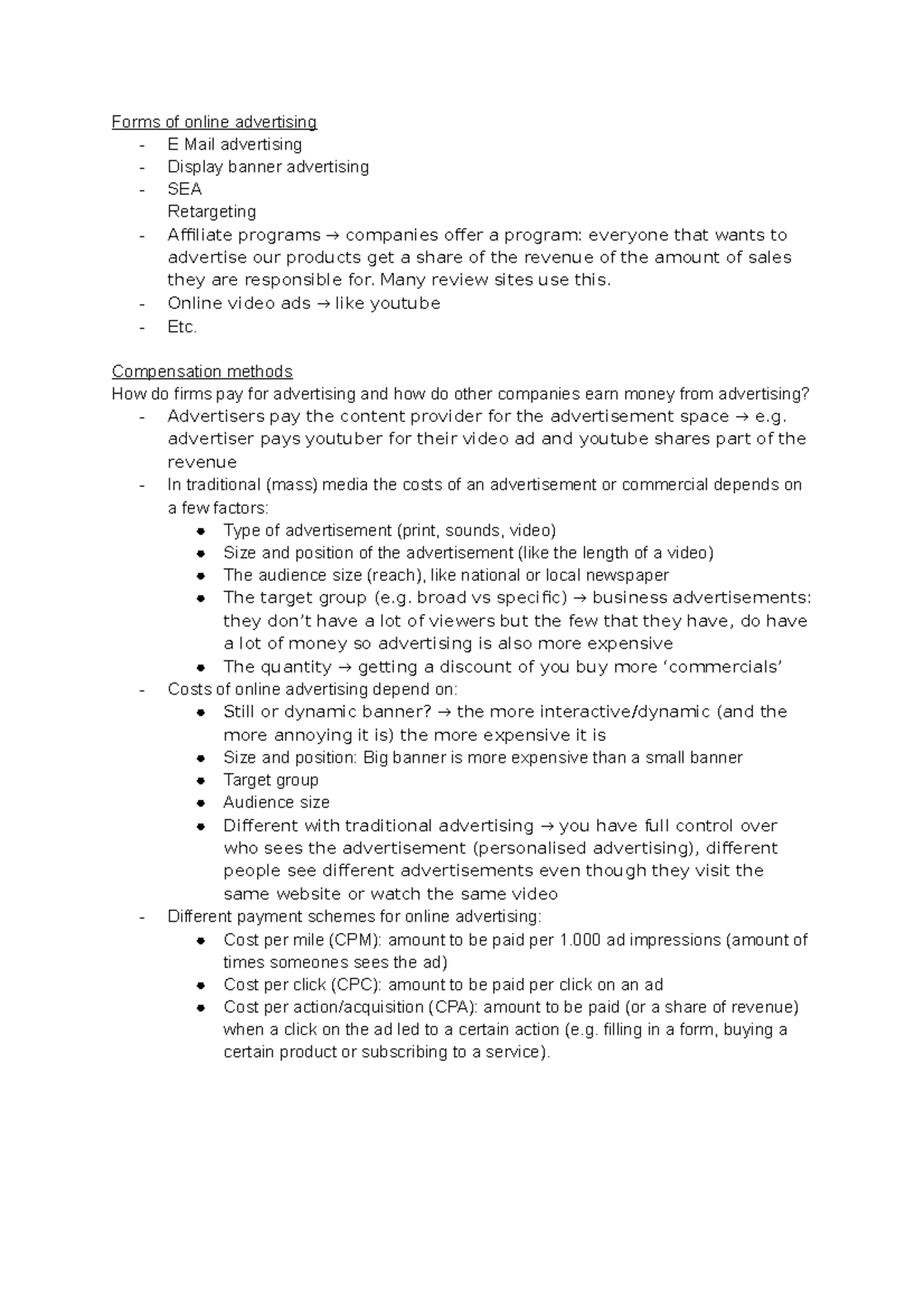 Notes lecture week 2 of Digital Marketing Analytics - Forms of online ...