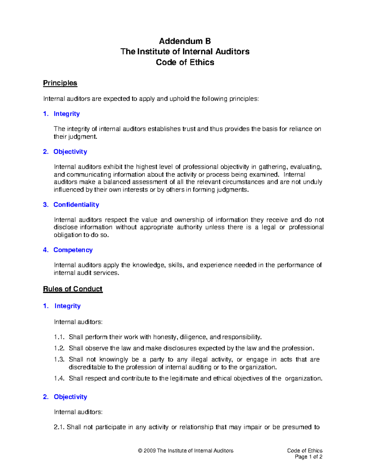 iia-code-of-ethics-learning-materials-code-of-ethics-page-1-of-2