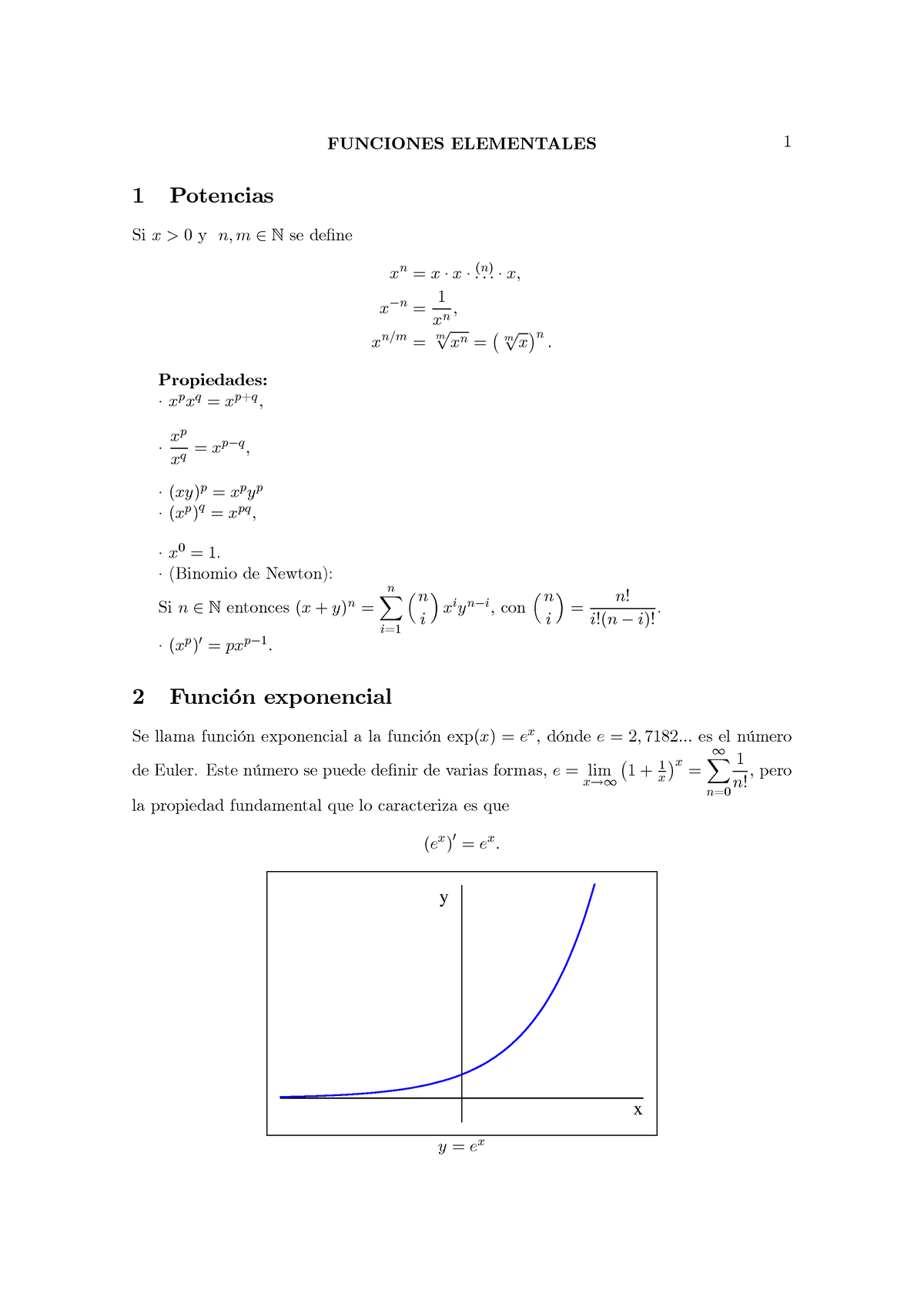 Funciones Elementales Inf - FUNCIONES ELEMENTALES 1 1 Potencias Six > 0 ...