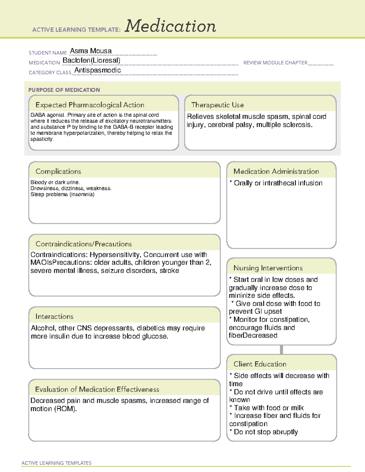 Drug card 2 - ati - ACTIVE LEARNING TEMPLATES Medication STUDENT NAME ...