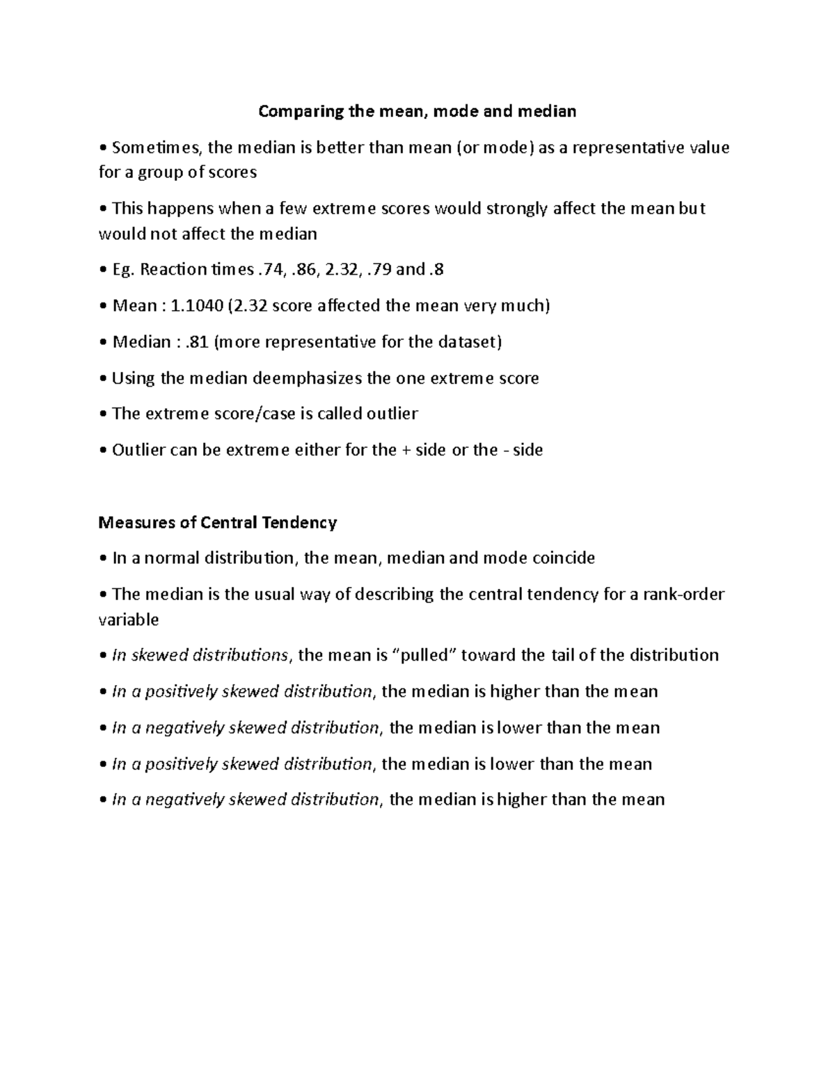 Comparing the mean - Lecture notes on understanding the mean, median ...