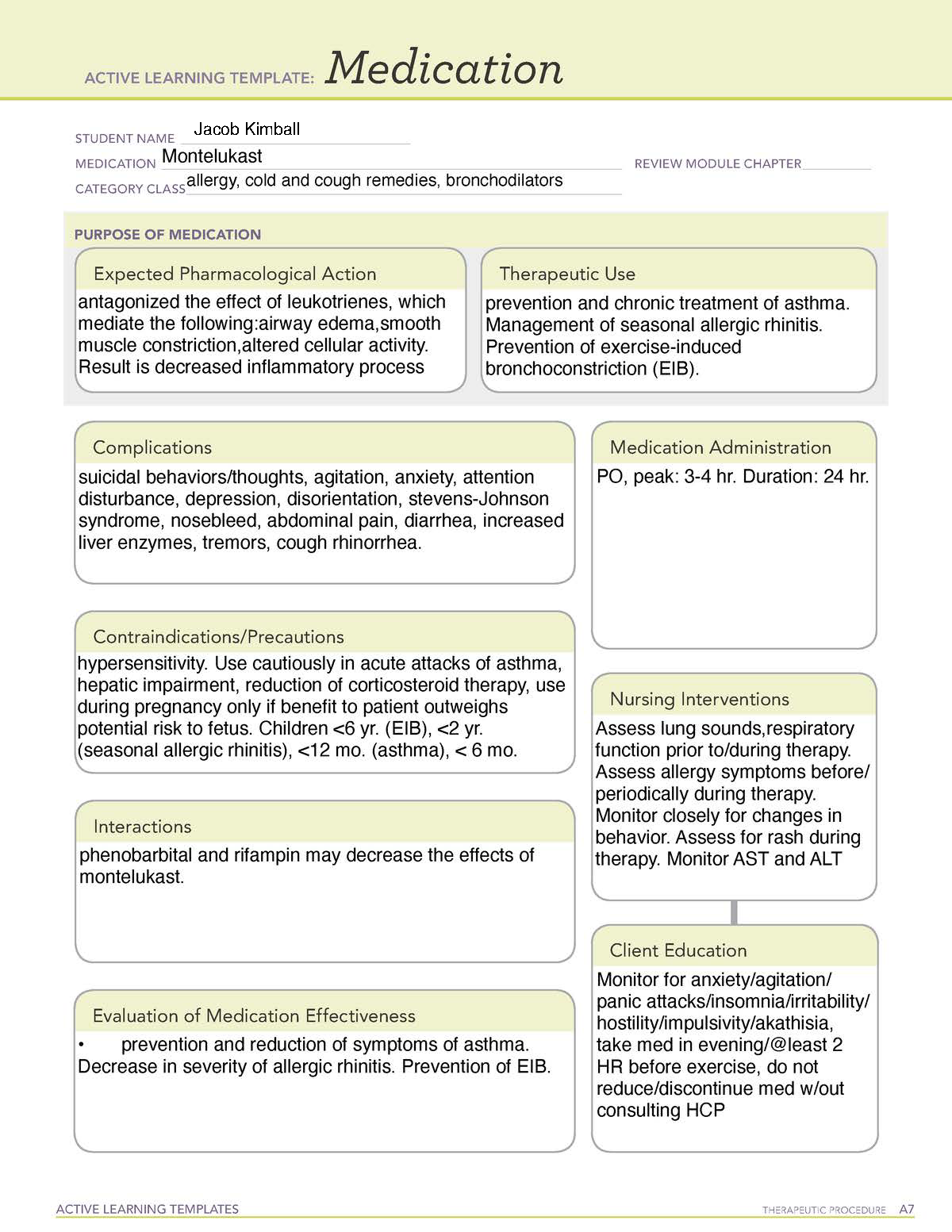 Monteleukast template - NRSE 4580 - Jacob Kimball - Studocu
