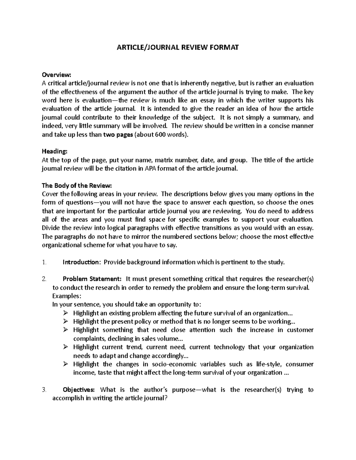 academic article review template