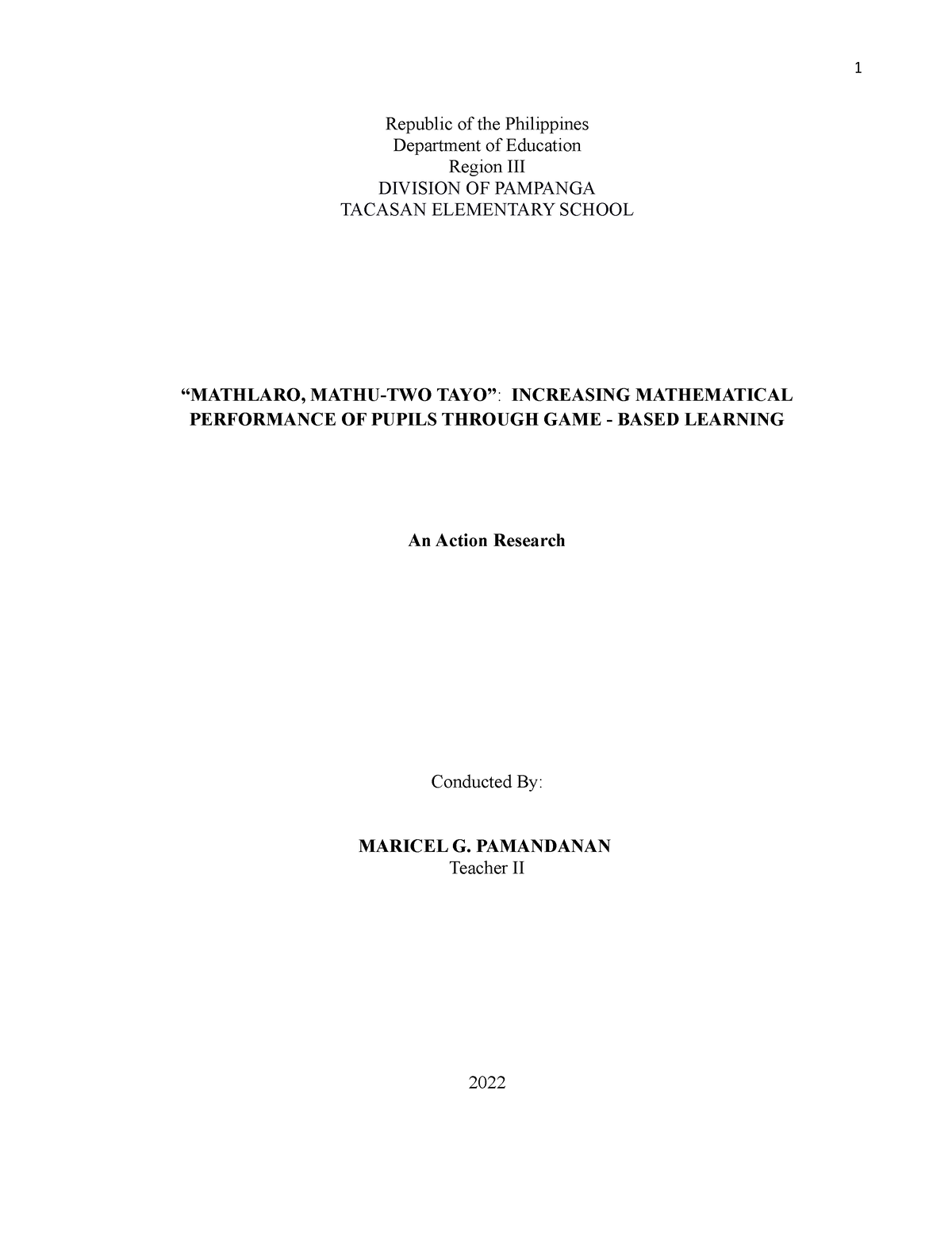 sample action research proposal in elementary mathematics in the philippines