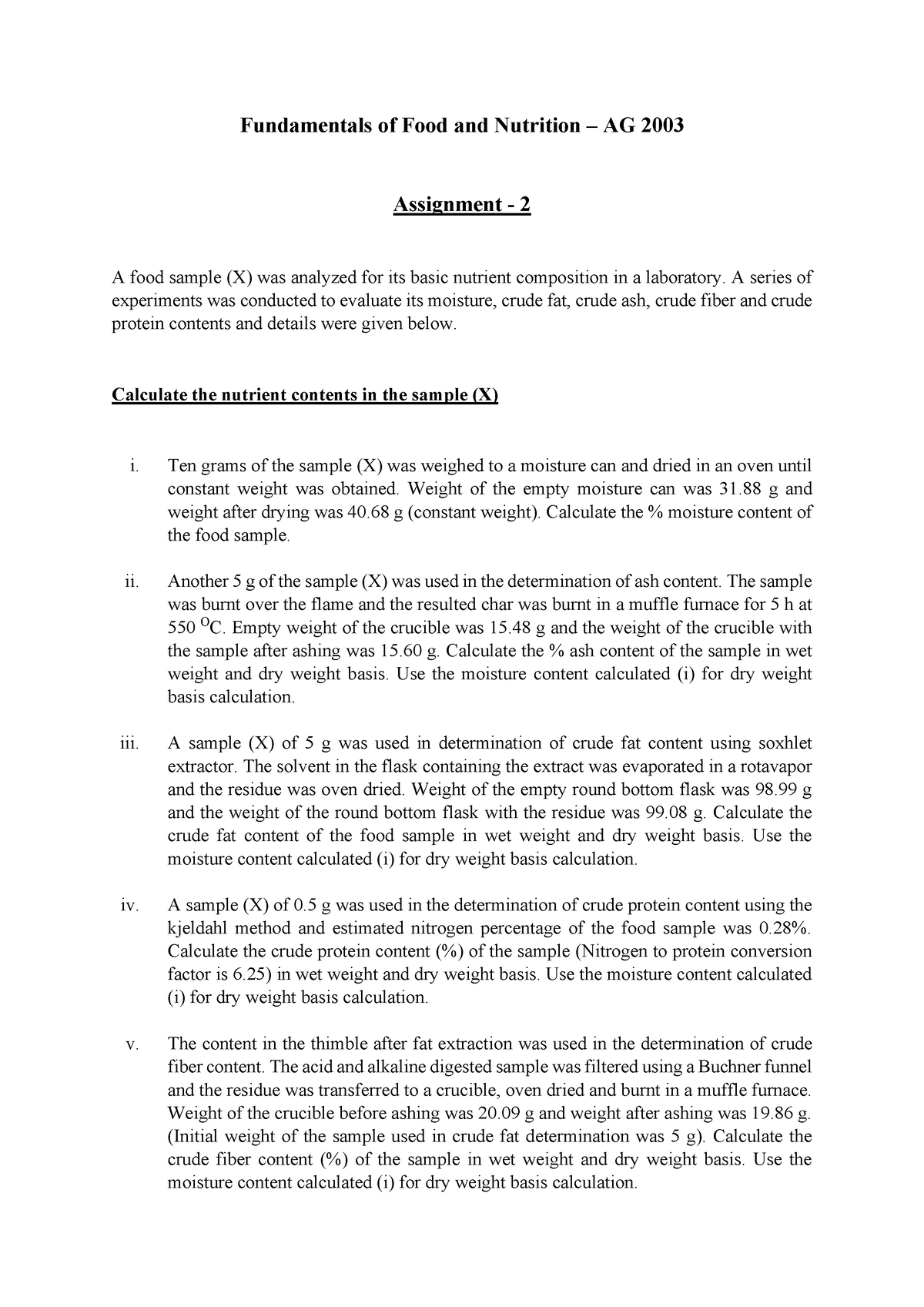 Assignment - 2 - Food Science - Fundamentals Of Food And Nutrition – AG ...