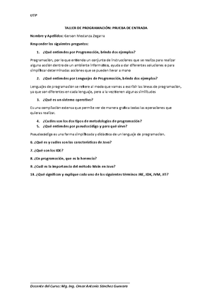 Taller de programacion - UTP - Studocu