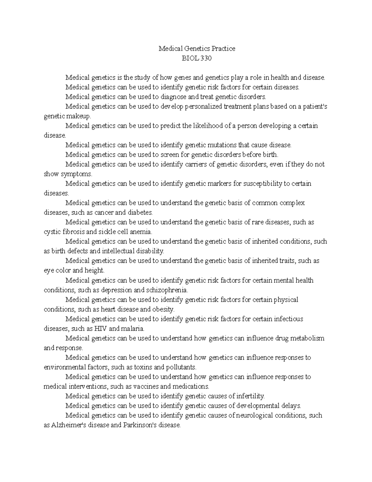 Medical genetics practice materials - Medical Genetics Practice BIOL ...