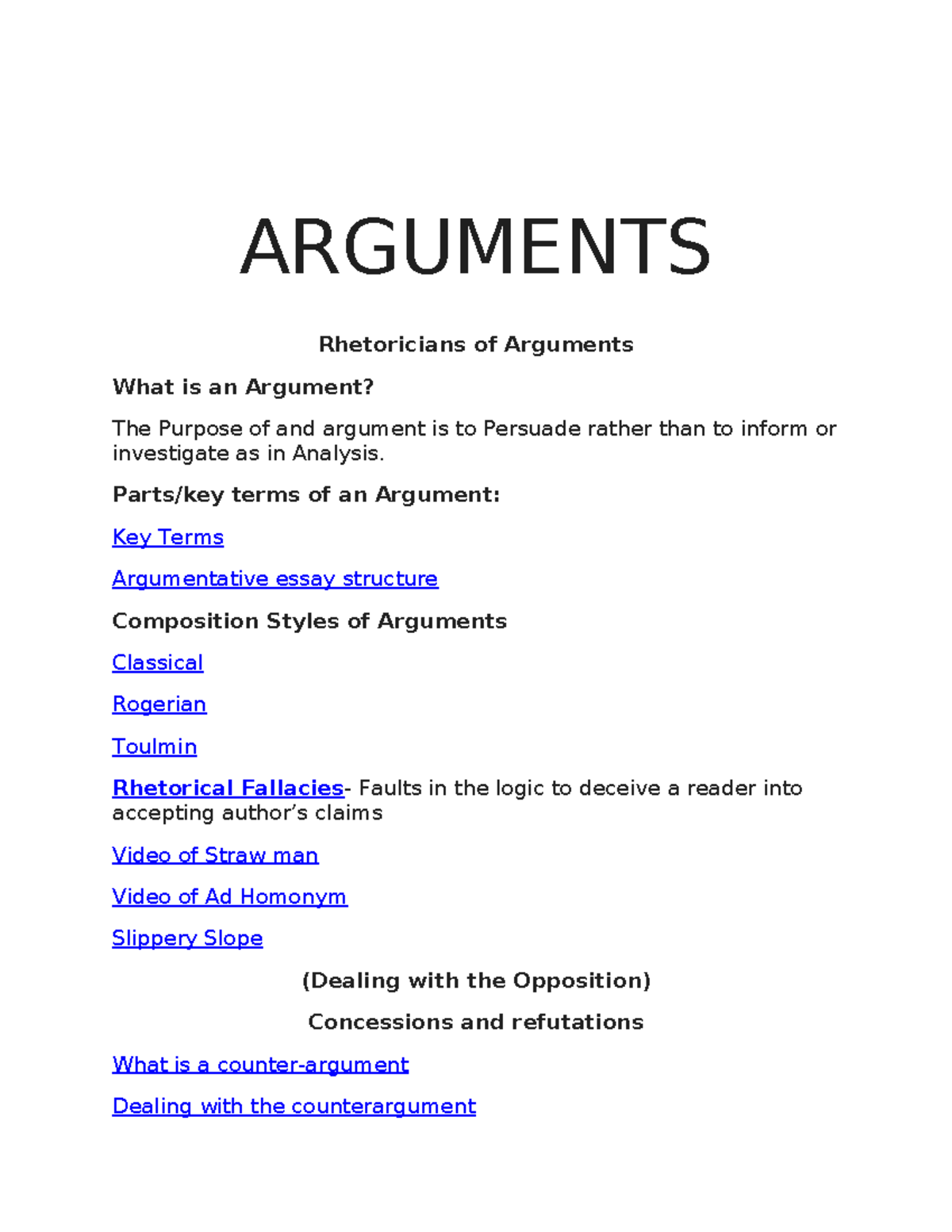 Arguments - ARGUMENTS Rhetoricians of Arguments What is an Argument ...