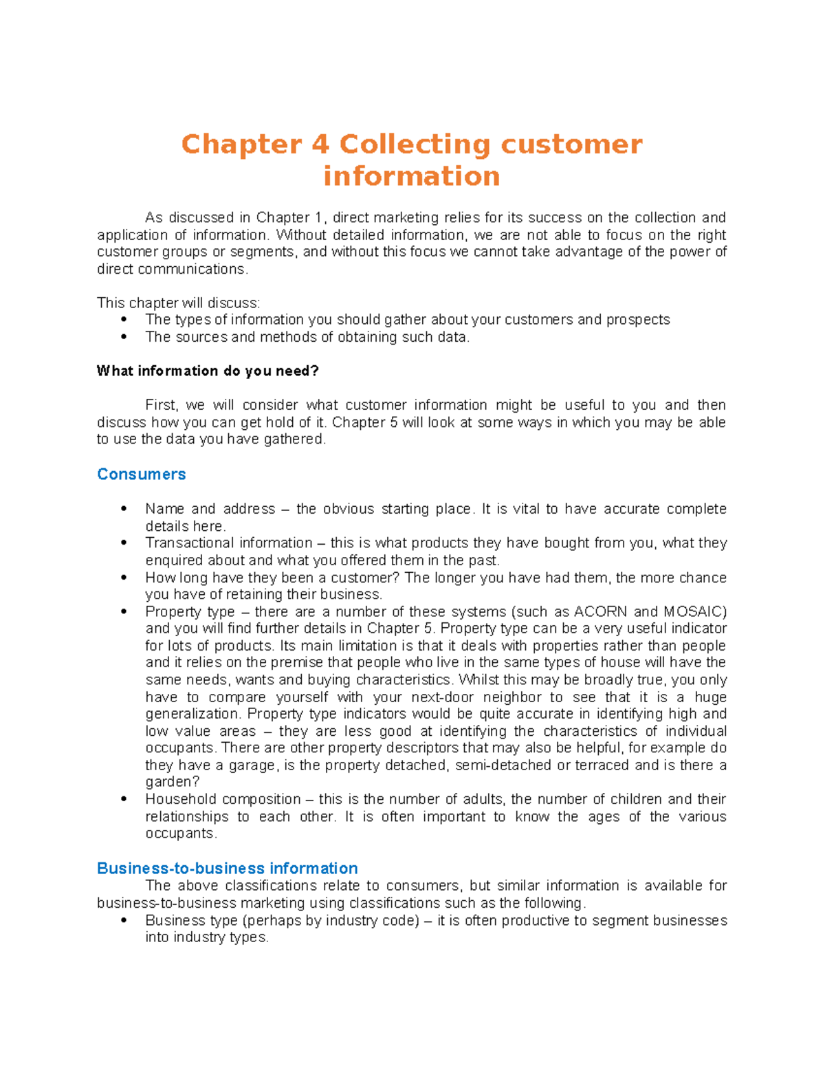 Chapter 4 Collecting Customer Information - Without Detailed ...