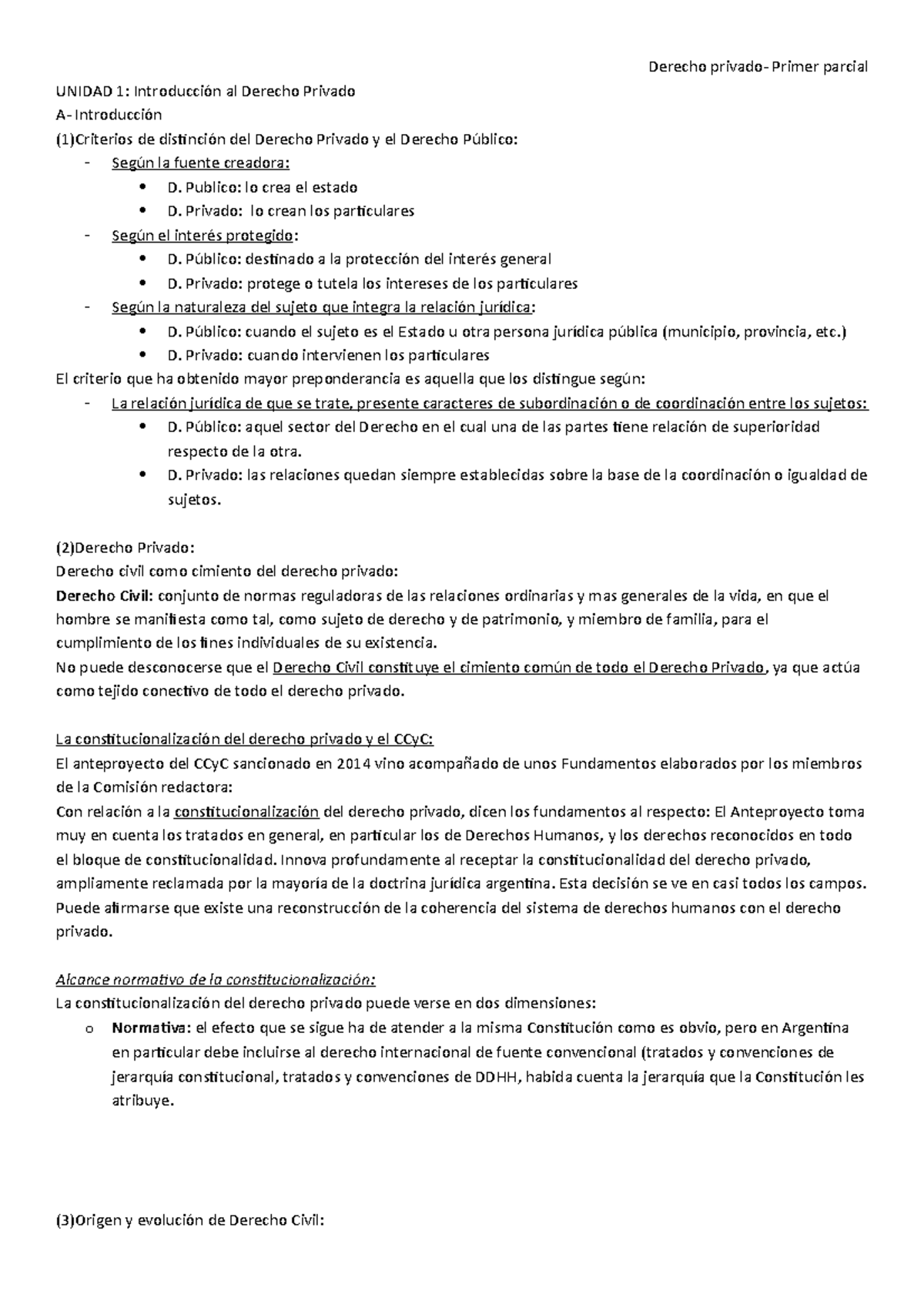 Derecho Privado Primer Parcial - Derecho Privado- Primer Parcial UNIDAD ...