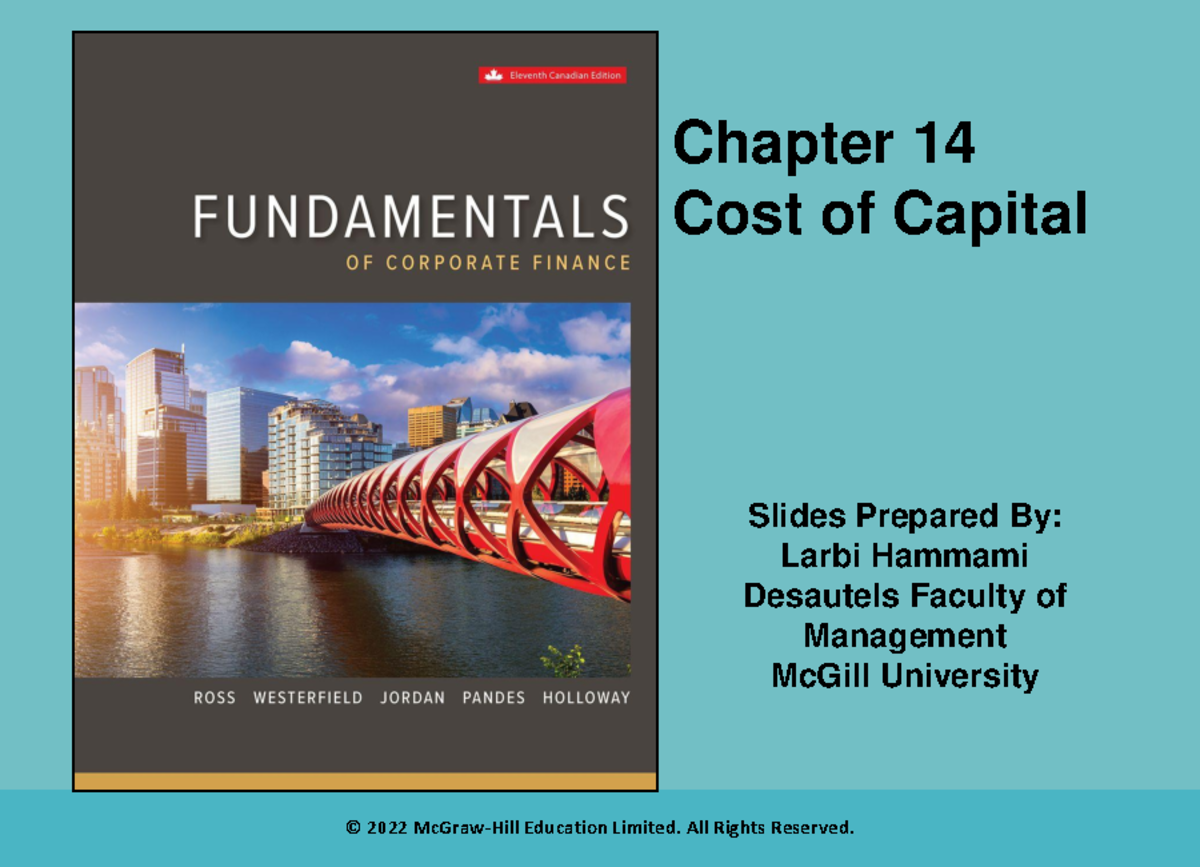 Ross FCF 11Ce Ch14 - Lecture Notes - Chapter 14 Cost of Capital © 2022 ...
