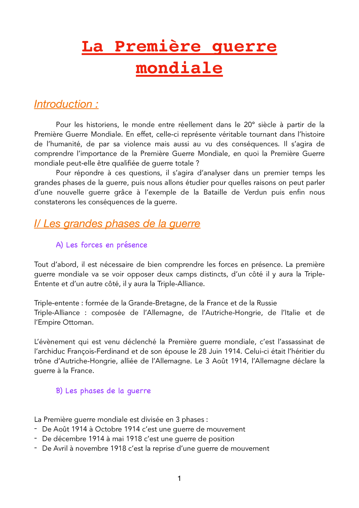 introduction dissertation sur la premiere guerre mondiale