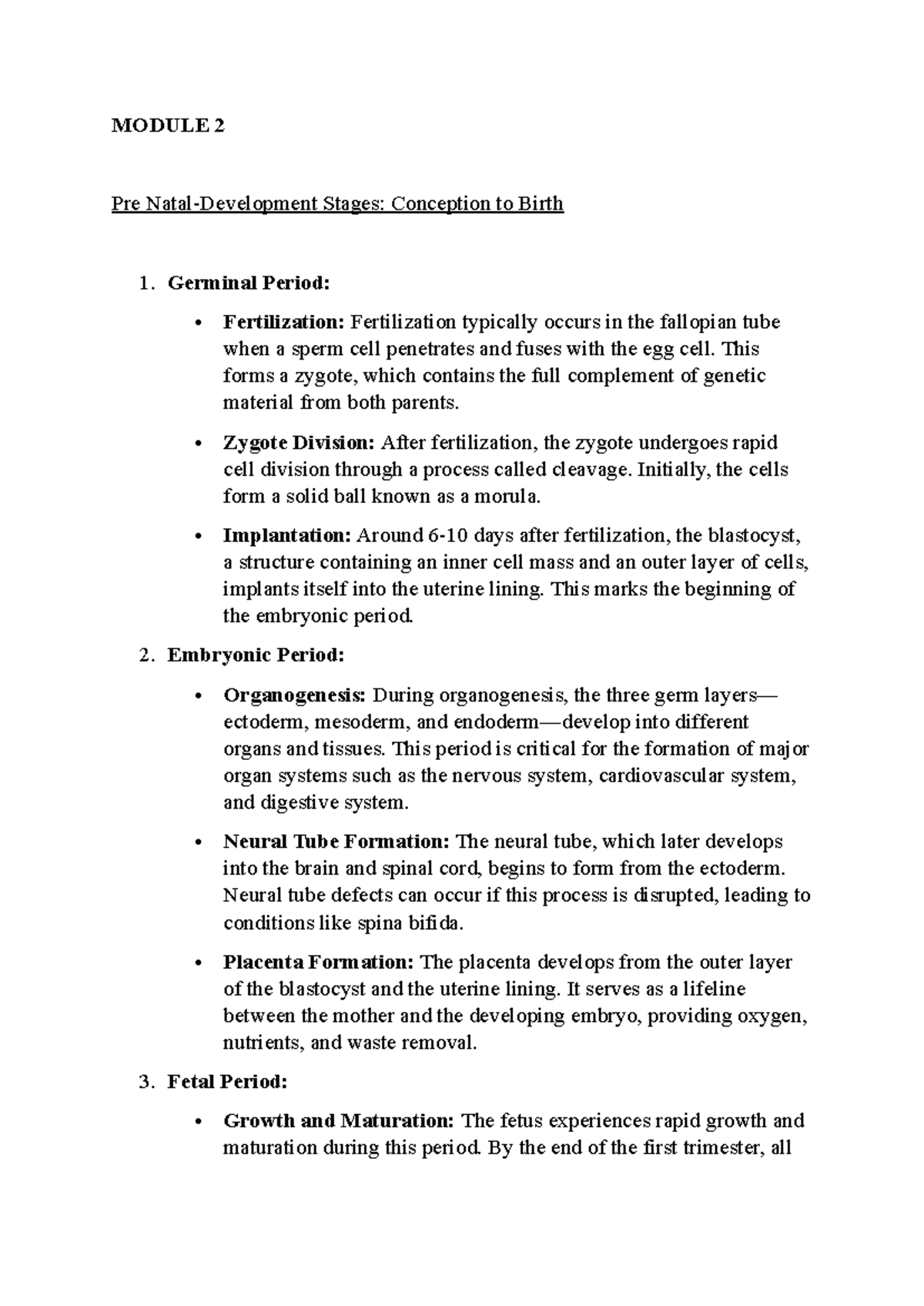 Module 2 lsd - MODULE 2 Pre Natal-Development Stages: Conception to ...