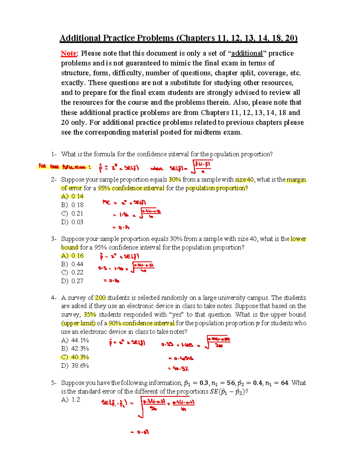 Additional Practice Problems Chaptrers 11-20 - without Answers ...