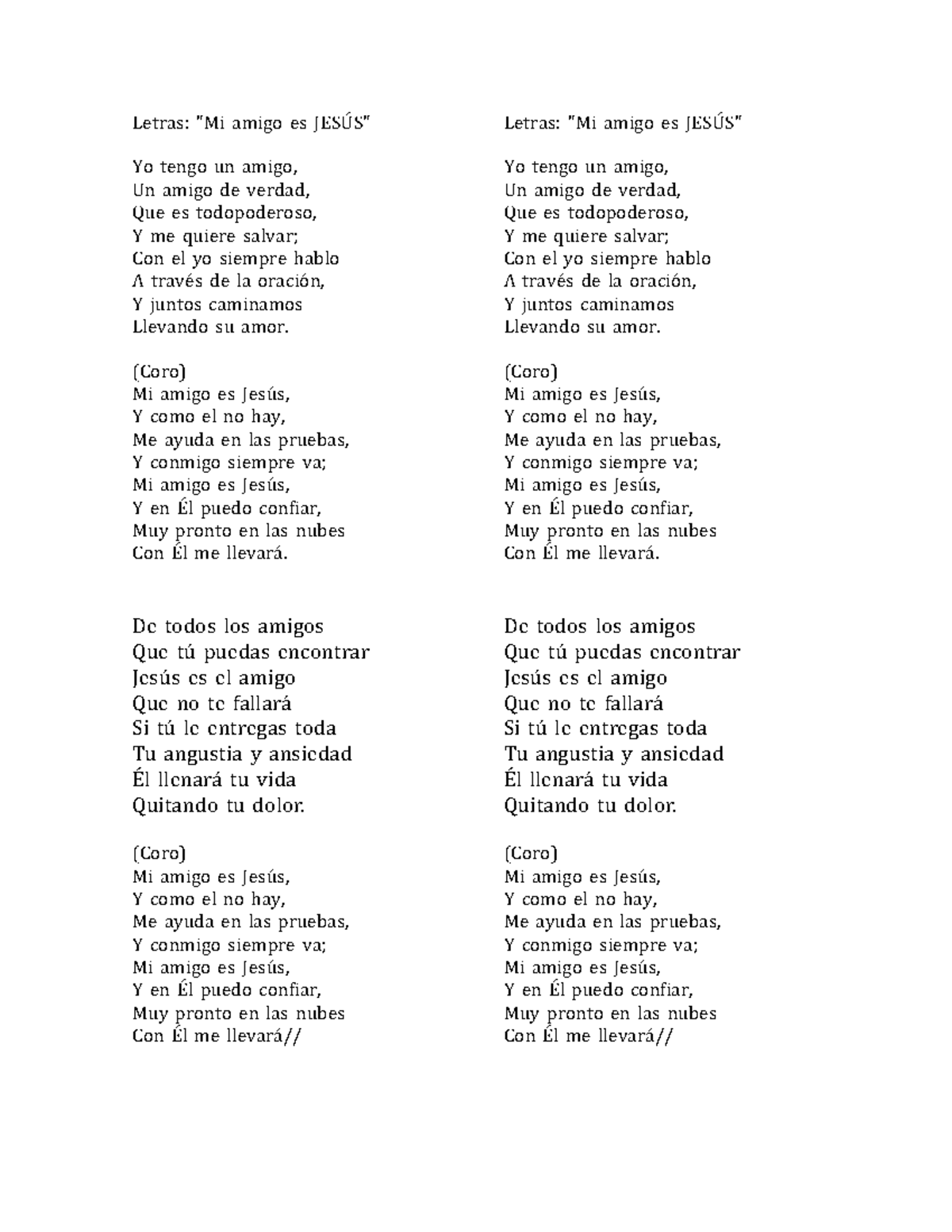 Letra canto mi amigo Jesús - Letras: 