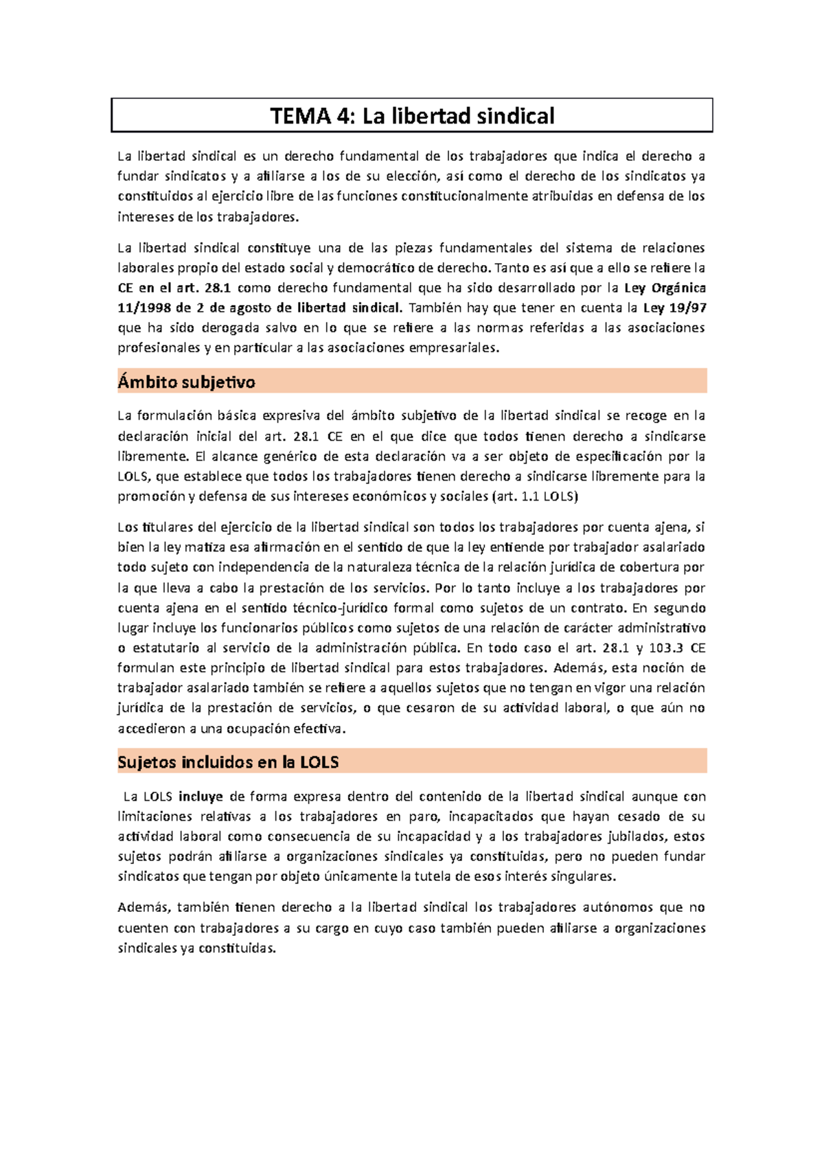 Tema 4 - Derecho Sindical Grado RRLL Uvigo - TEMA 4: La Libertad ...