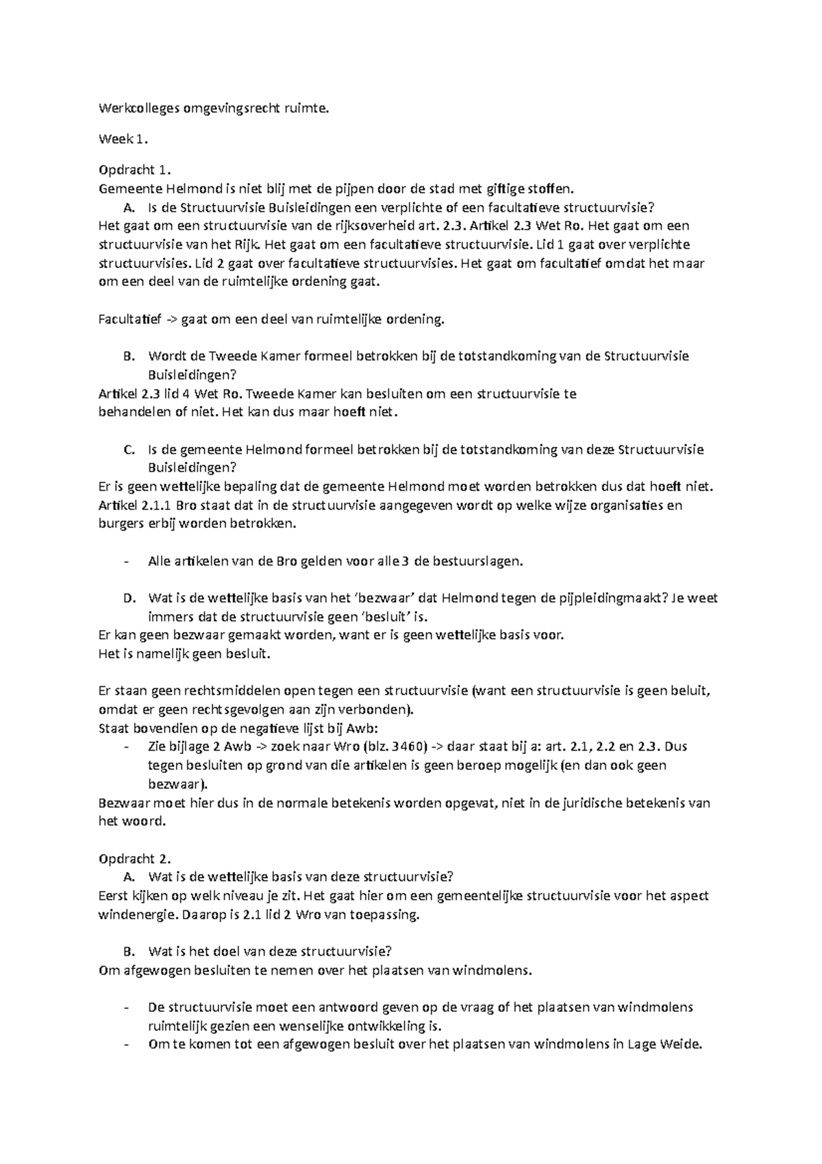 Werkcolleges Omgevingsrecht Ruimte - Week 1. Opdracht 1. Gemeente ...