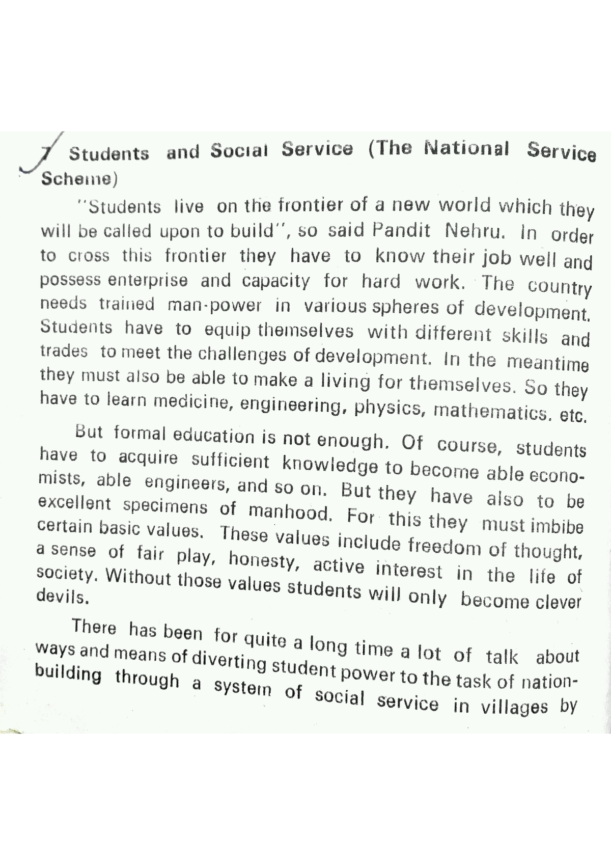 national service scheme essay