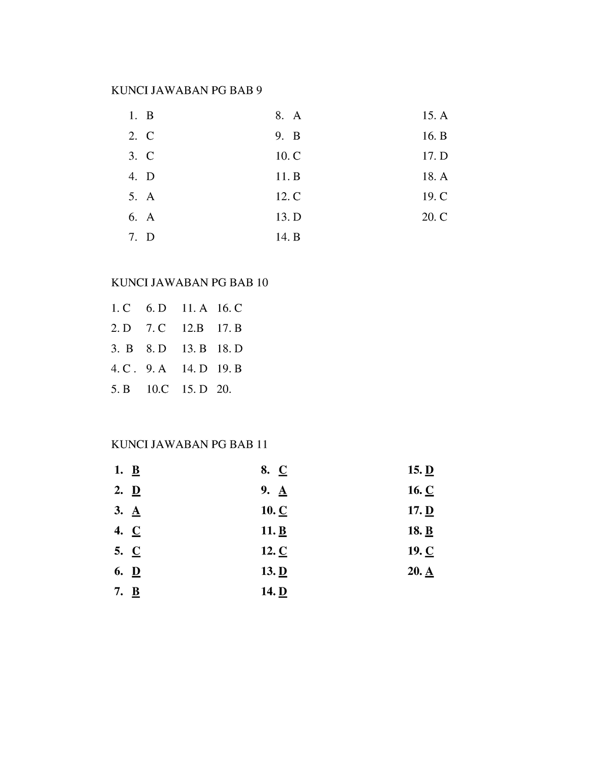 KUNCI JAWABAN PG BAB 11 B 2. C 3. C 4. D 5. A 6. A 7. D 8. A 9. B 10