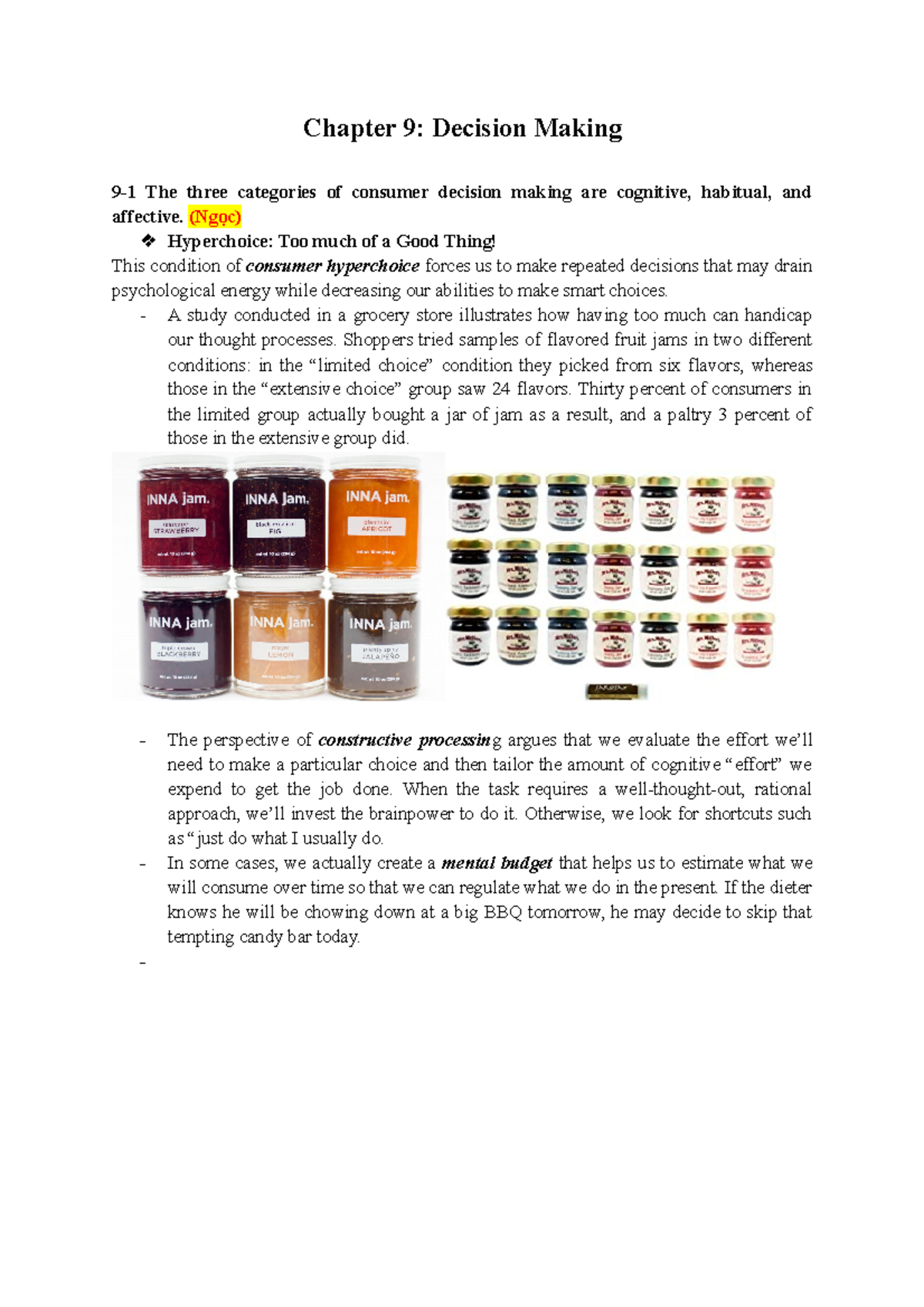 [Chap 9] Consumer Behaviour - Chapter 9: Decision Making 9-1 The three ...
