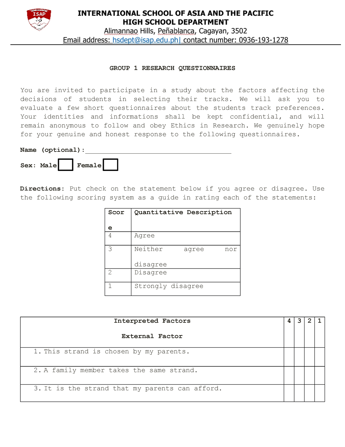 Research Survey Questionnaires - GROUP 1 RESEARCH QUESTIONNAIRES You ...