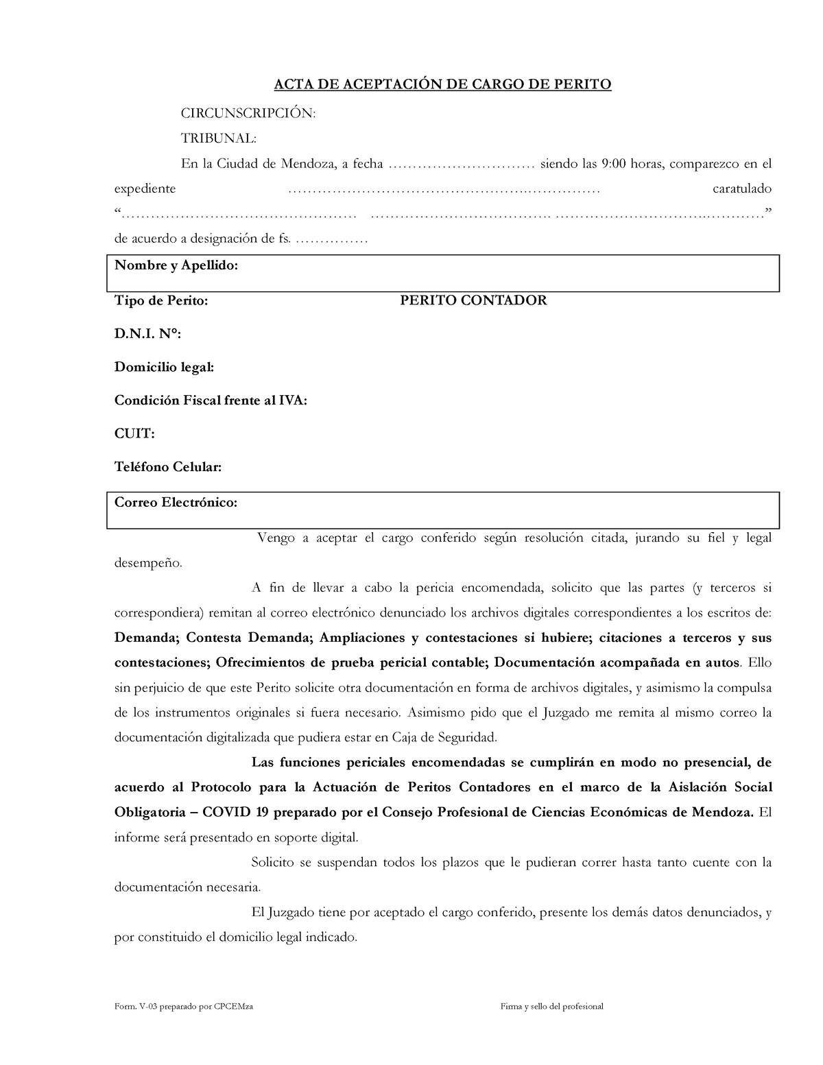 Cpceactadeaceptaciondecargodeperito Acta De AceptaciÓn De Cargo De