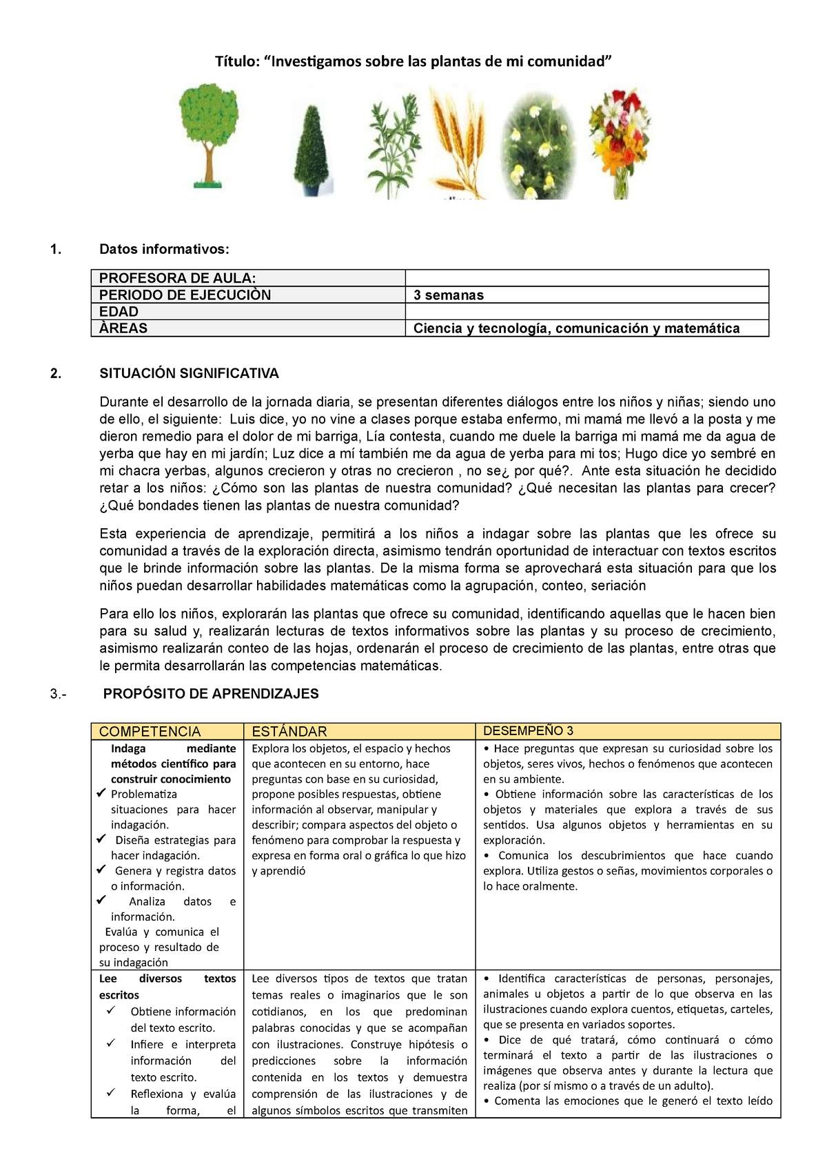 3 Las Plantas De Mi Comunidad - Título: “Investigamos Sobre Las Plantas ...