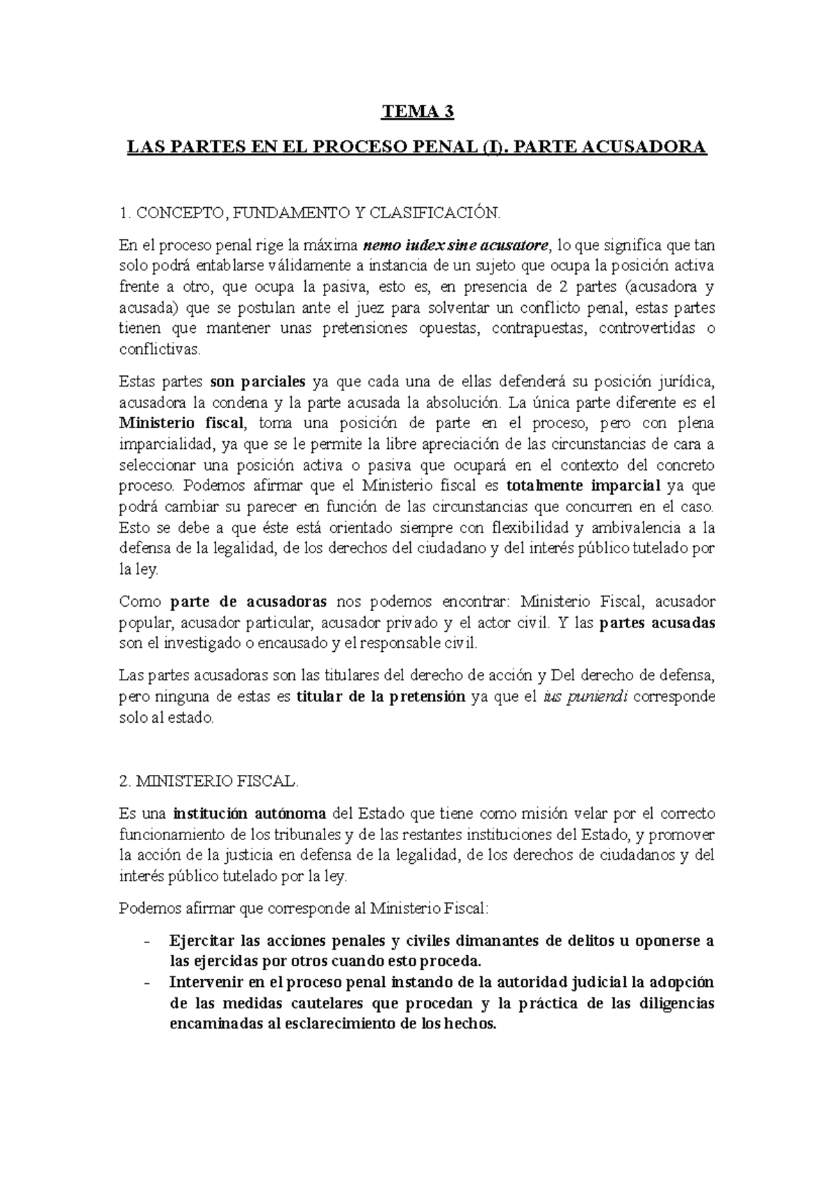 TEMA 3 - tema 3 - TEMA 3 LAS PARTES EN EL PROCESO PENAL (I). PARTE ...