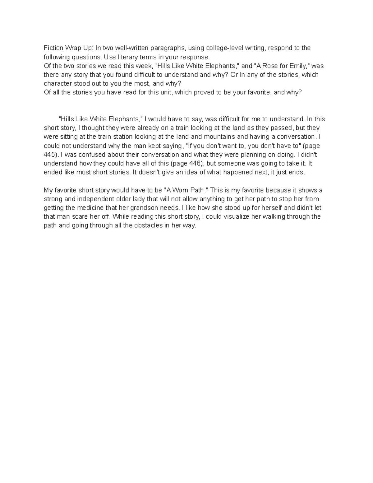 DB 5 - Discussion board 5 another answer - Fiction Wrap Up: In two well ...