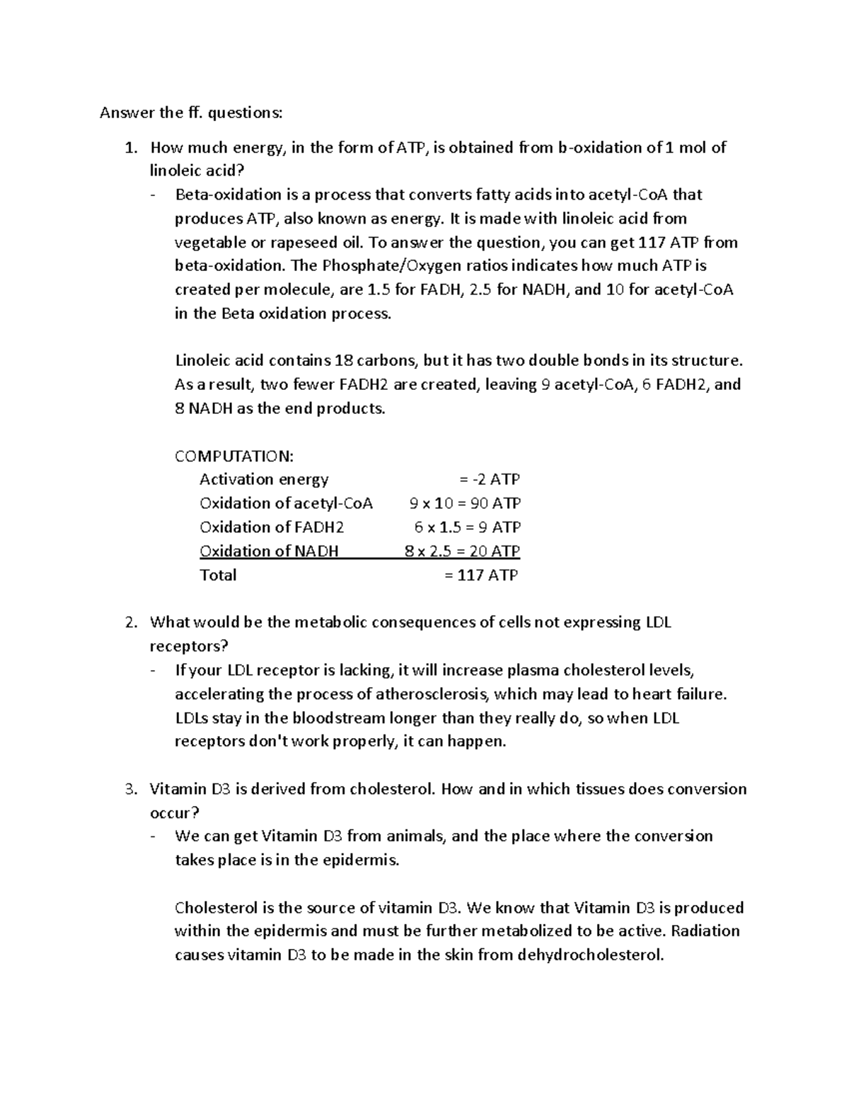 Group 7 - HW11 - Fatty Acid Metab - Answer The Ff. Questions: How Much ...