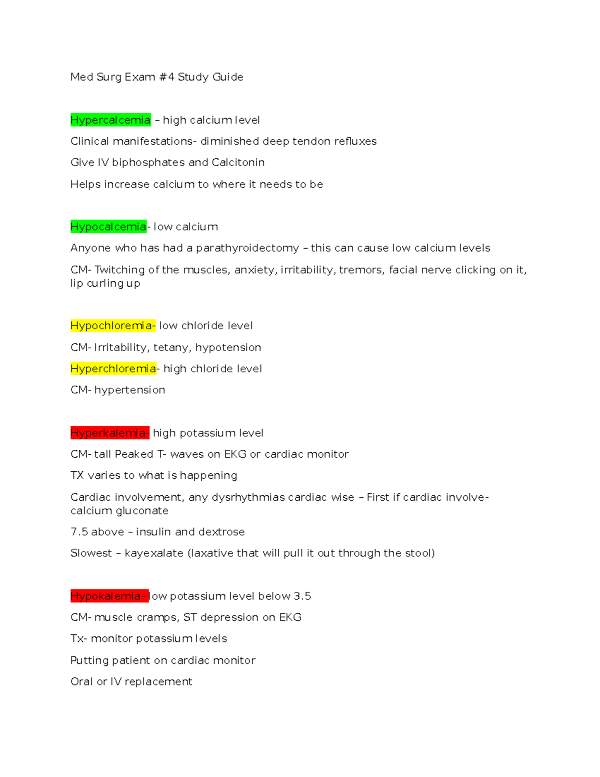 Med Surg Exam #4 Study Guide - Med Surg Exam #4 Study Guide ...