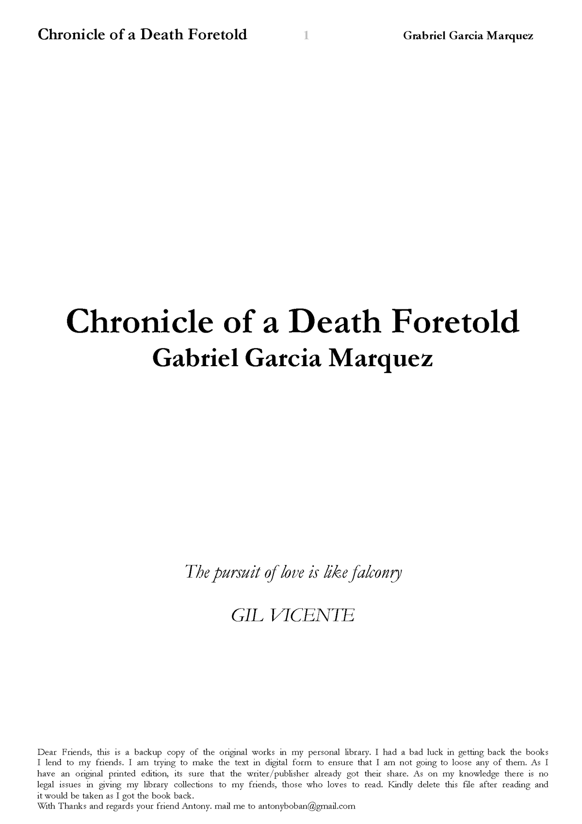 hl essay chronicle of a death foretold
