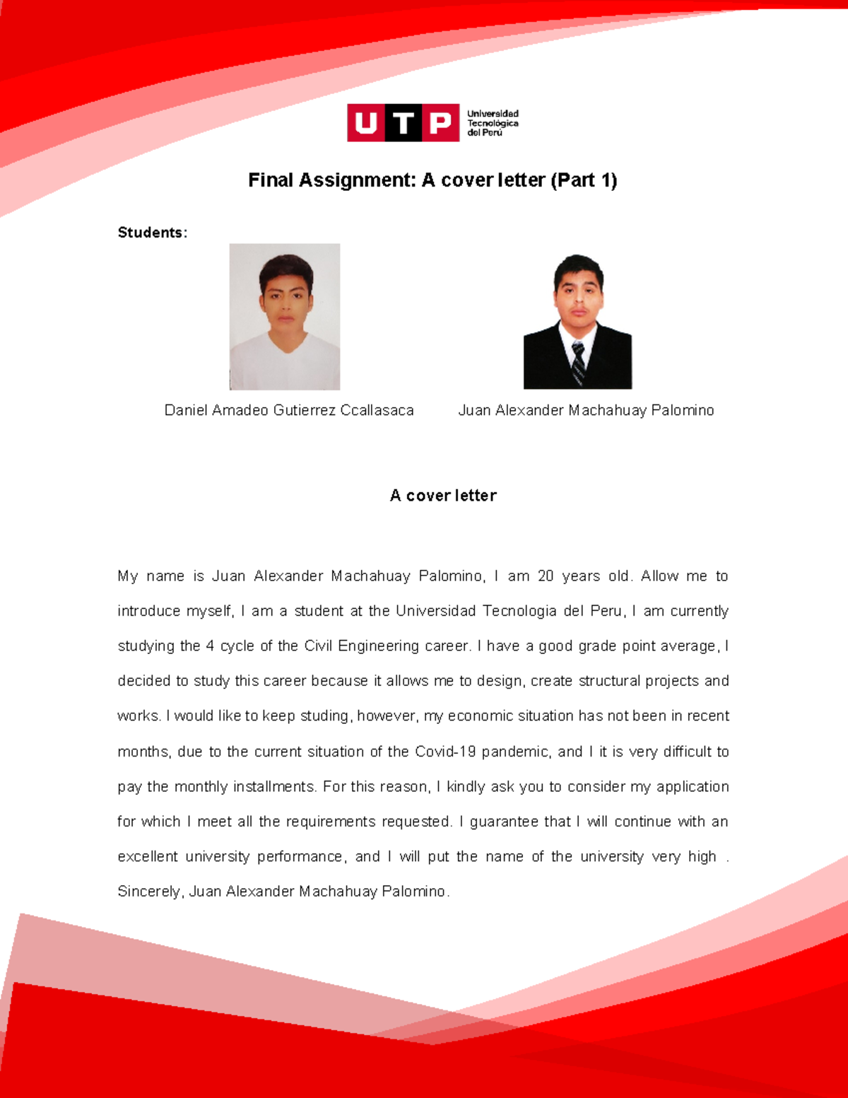 (AC-S17) Week 17 - Final Assignment A cover letter (Part 1) - Students ...